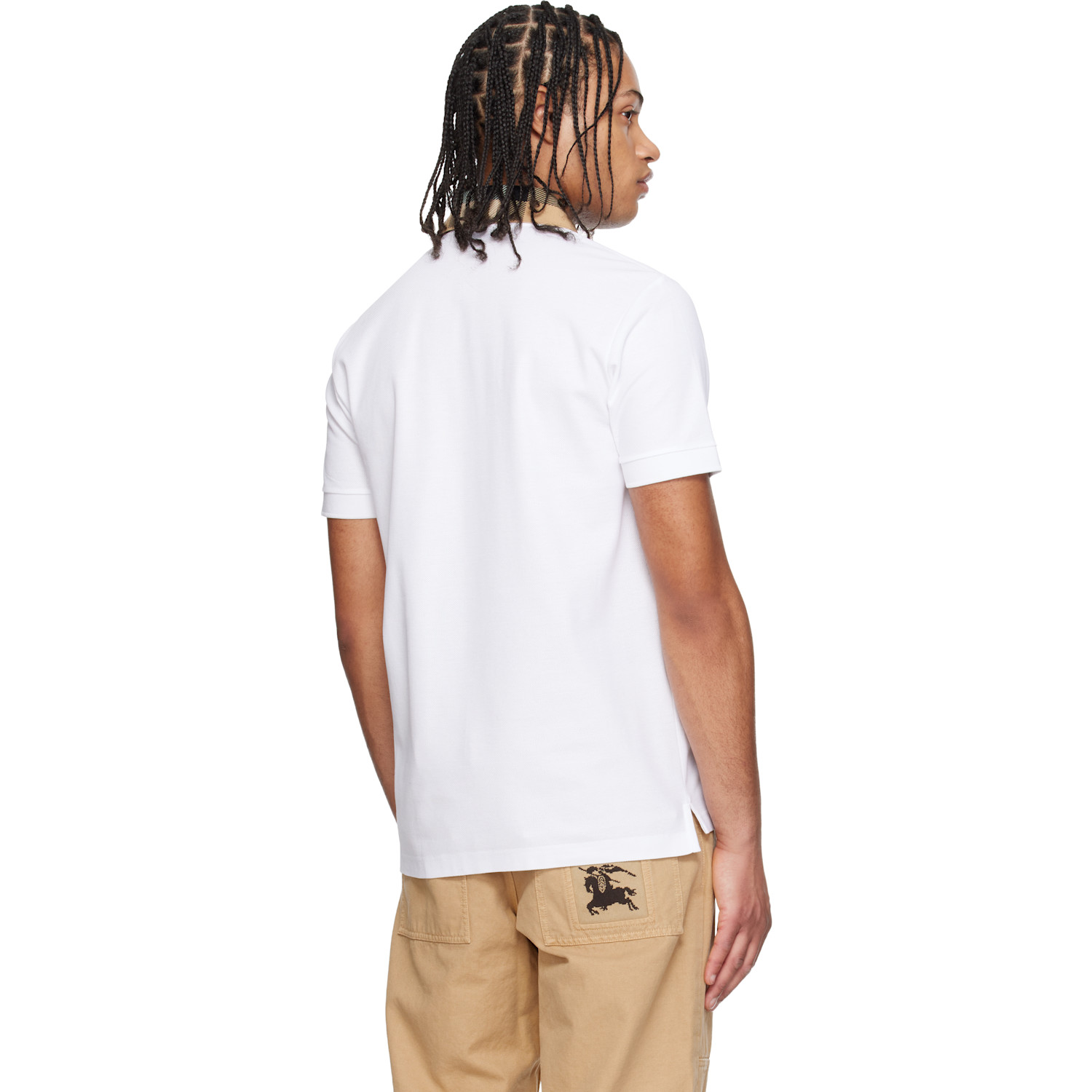  Burberry White Check Collar Cotton Polo 