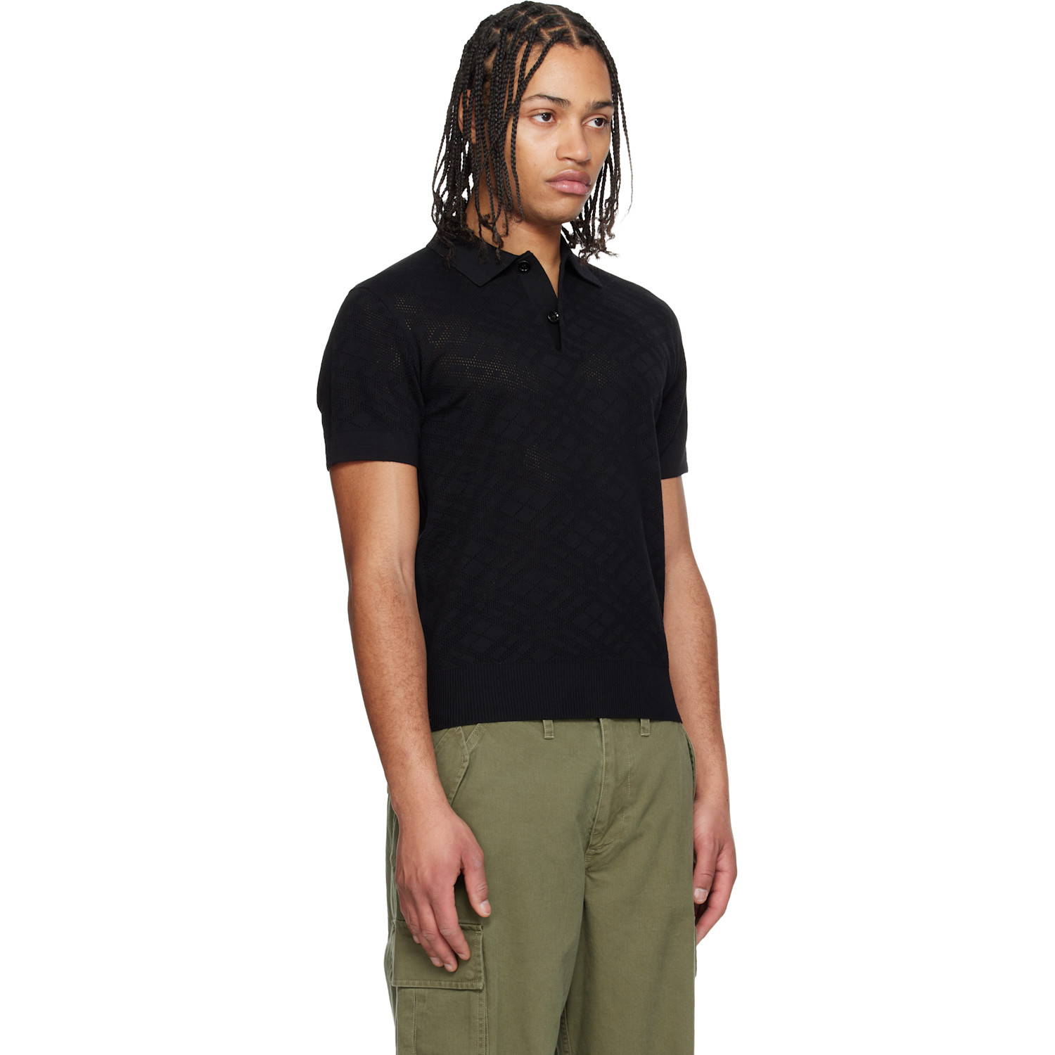  Burberry Black Check Wool Polo 