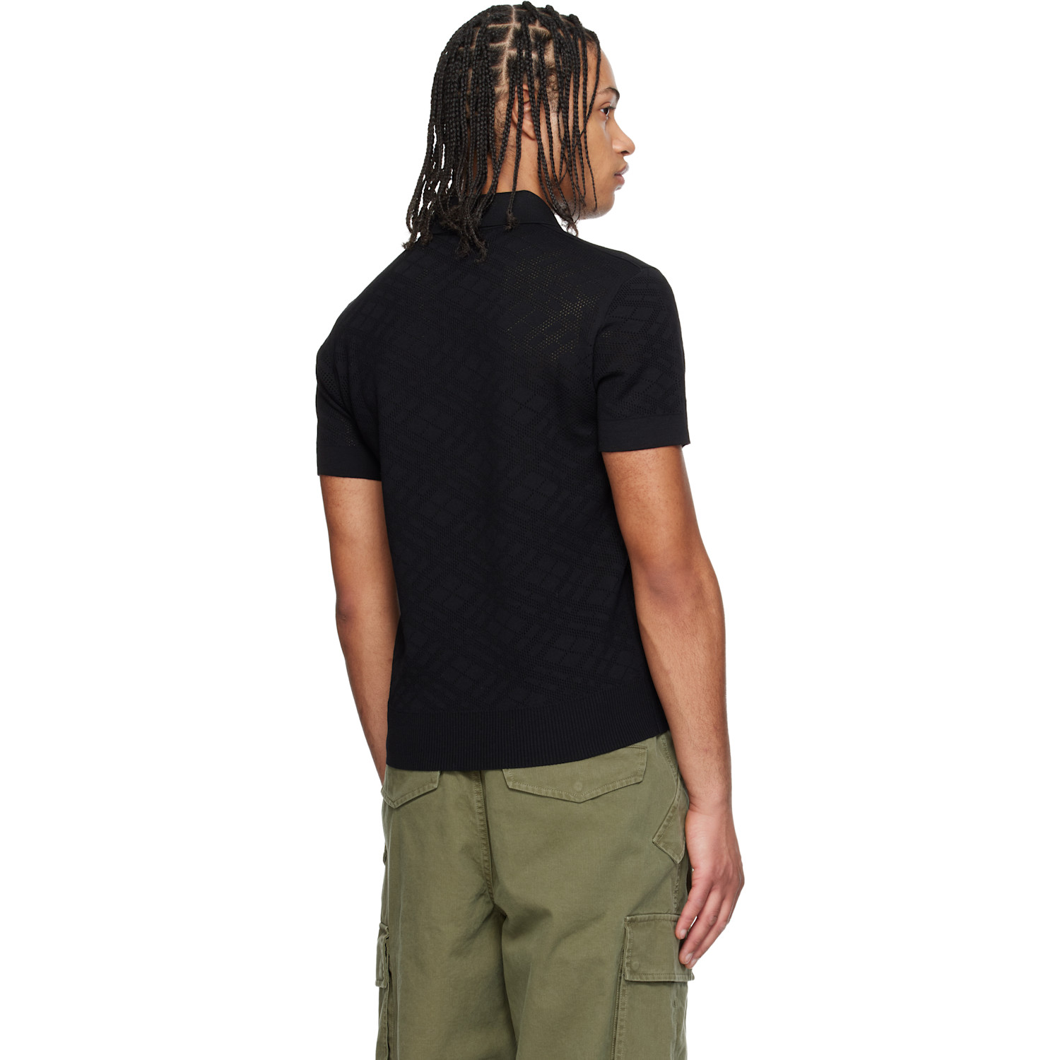  Burberry Black Check Wool Polo 