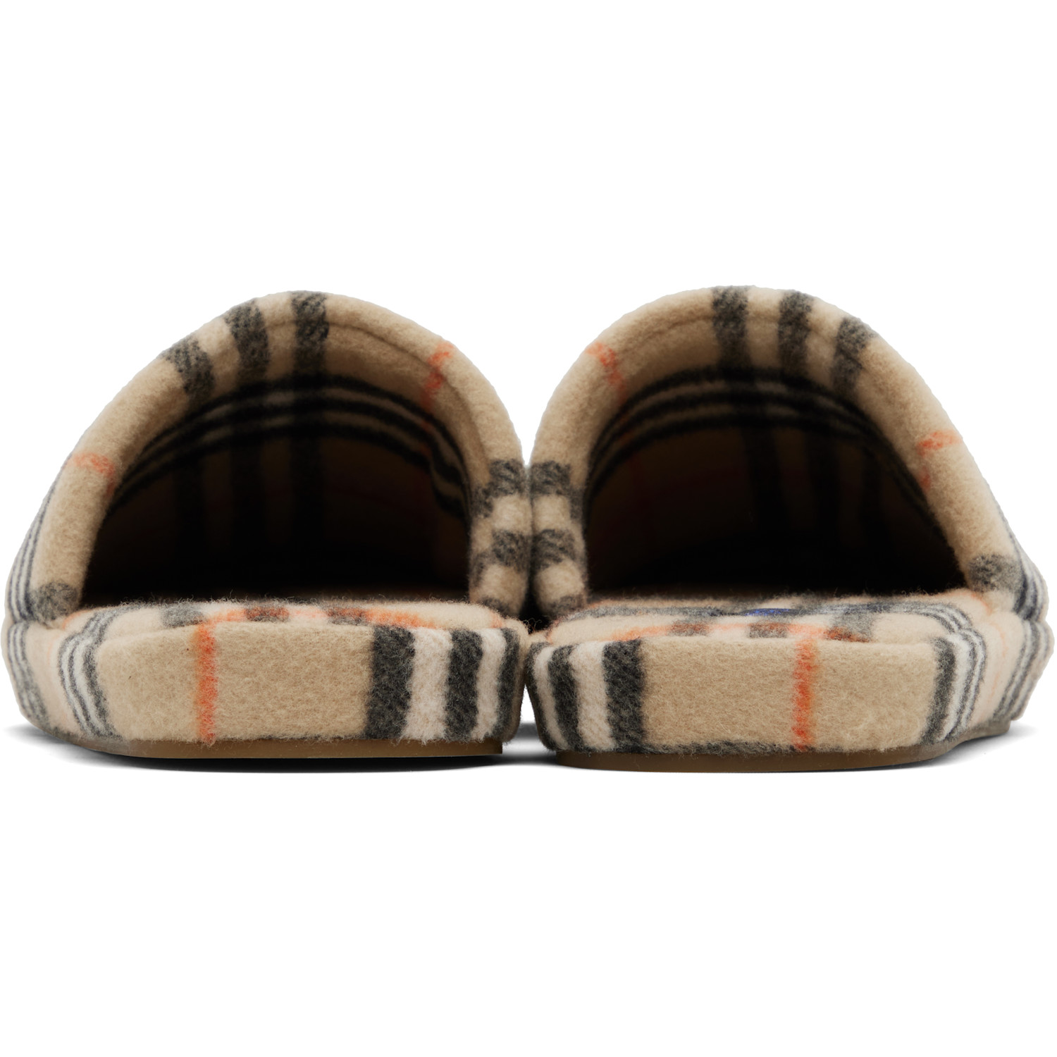  Burberry Tan Check Wool Blend Slippers 