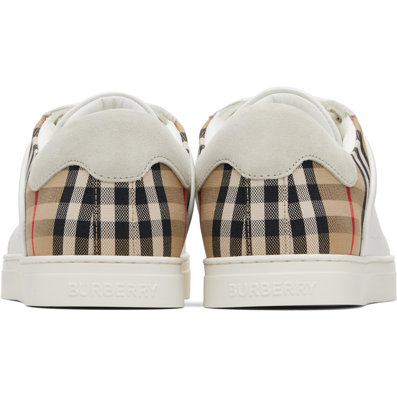  Burberry White Suede & Check Sneakers 