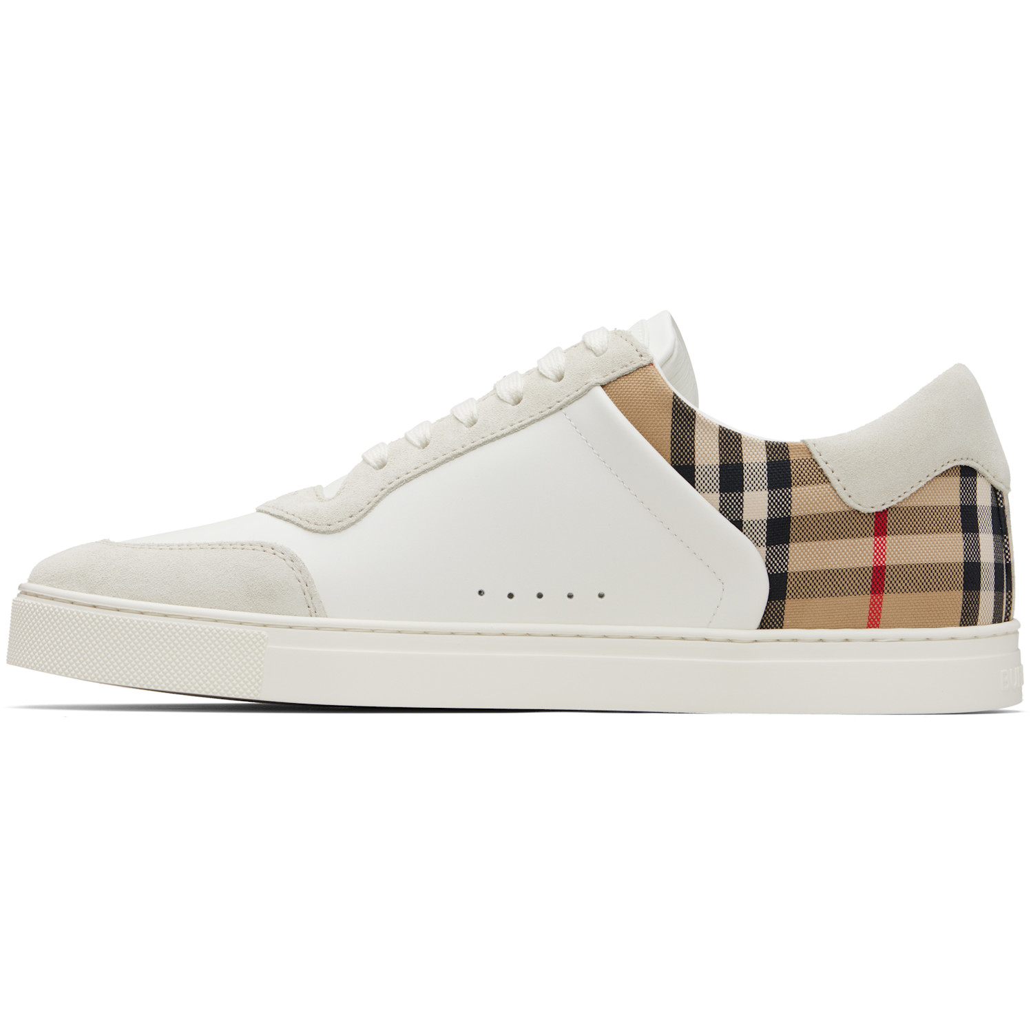  Burberry White Suede & Check Sneakers 
