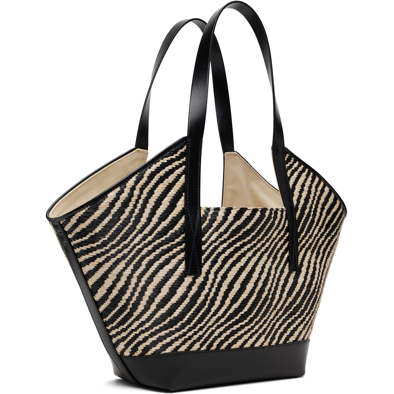  Marni Black & White Raffia-effect Waves Small Tote 