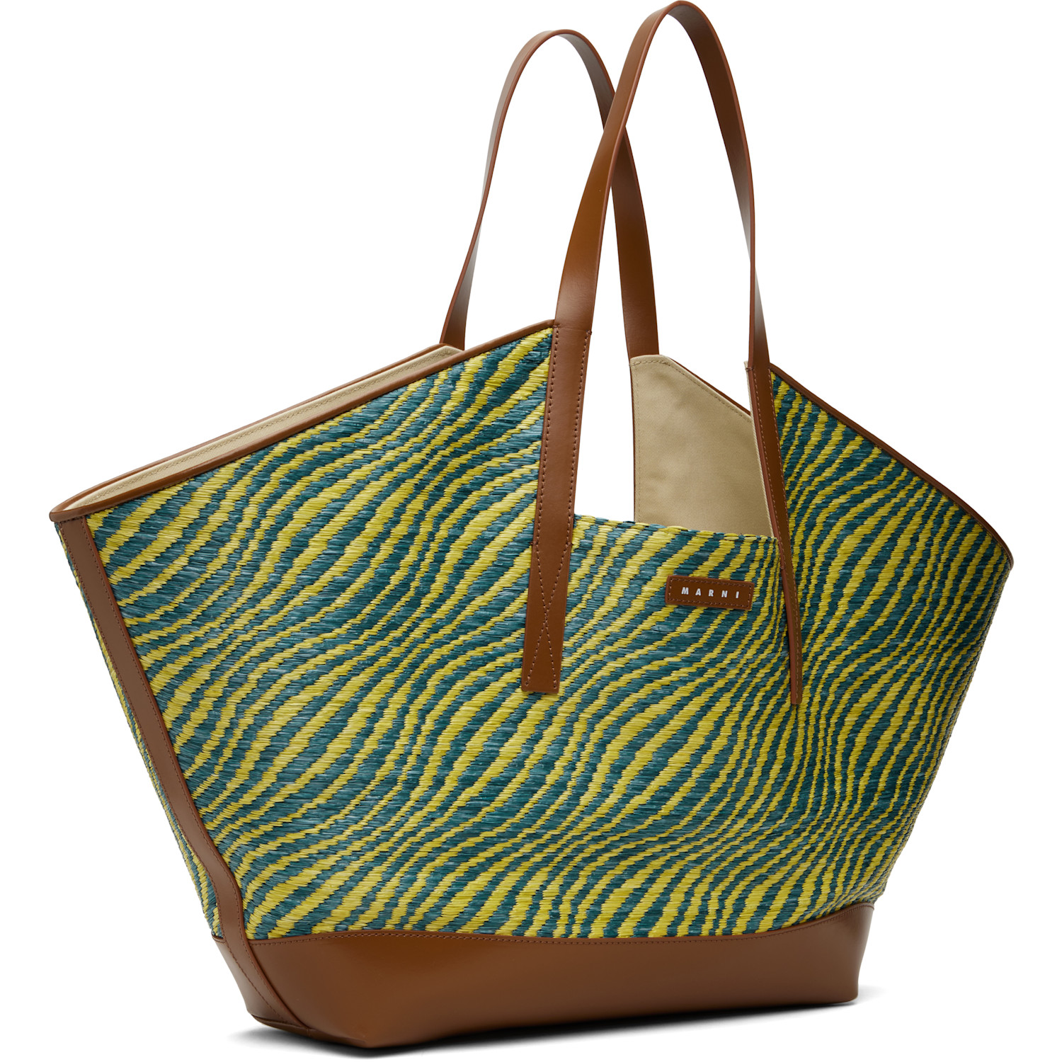  Marni Green & Blue Raffia-effect Waves Tote 