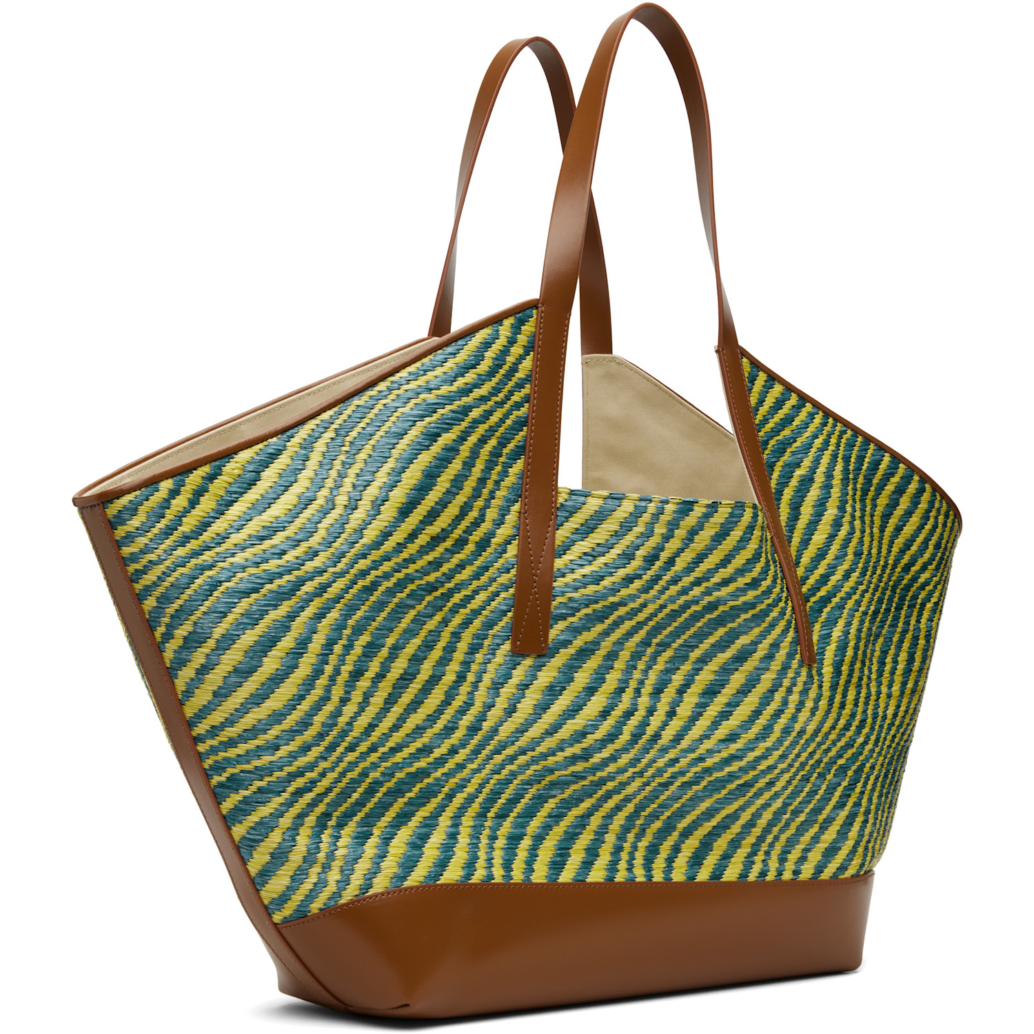  Marni Green & Blue Raffia-effect Waves Tote 