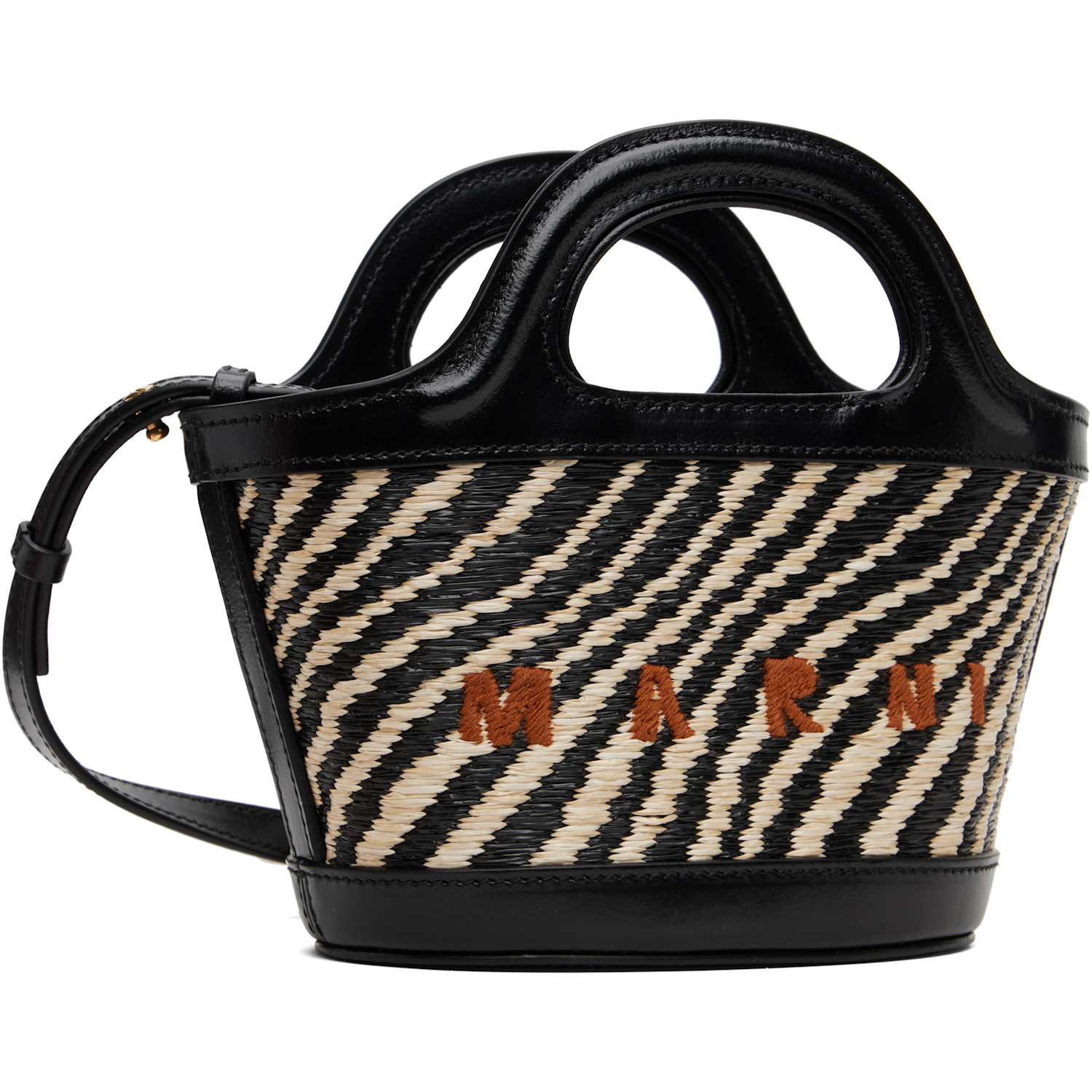  Marni Black & White Wavy Raffia-effect Tropicalia Micro Tote 