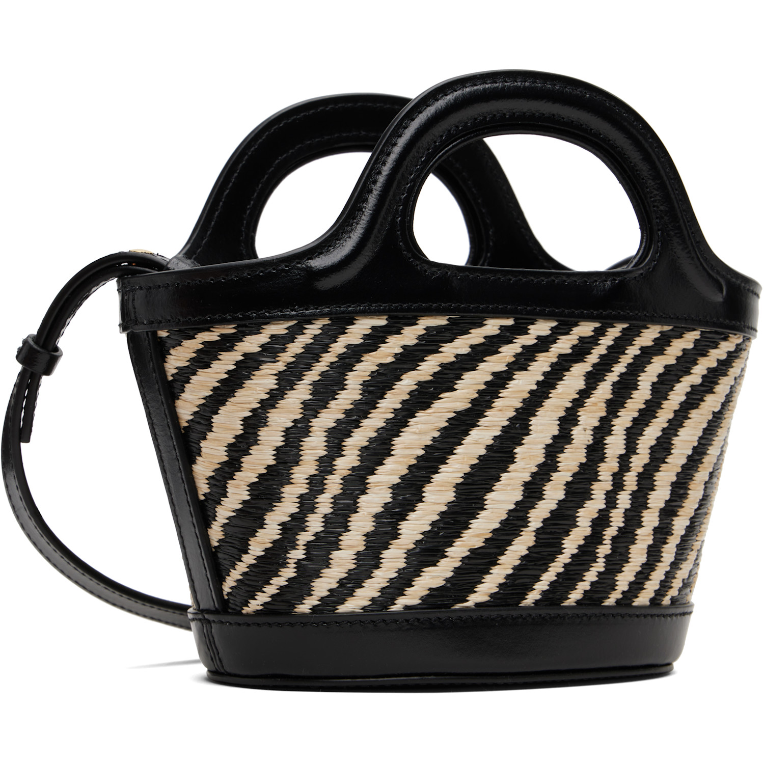  Marni Black & White Wavy Raffia-effect Tropicalia Micro Tote 