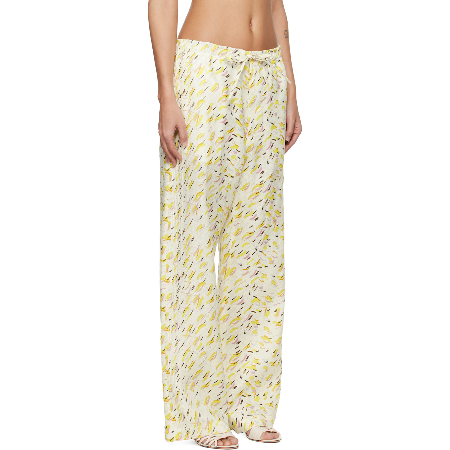  Marni Yellow Linen 'brushstroke Wave' Print Trousers 