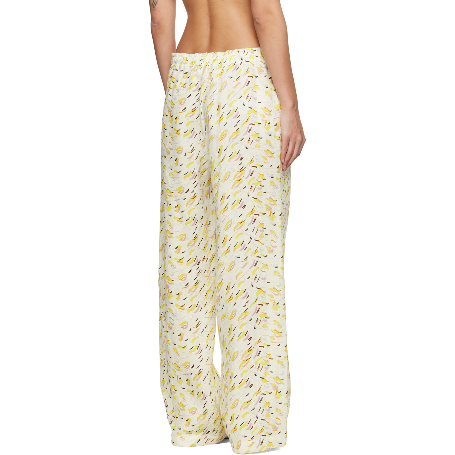  Marni Yellow Linen 'brushstroke Wave' Print Trousers 