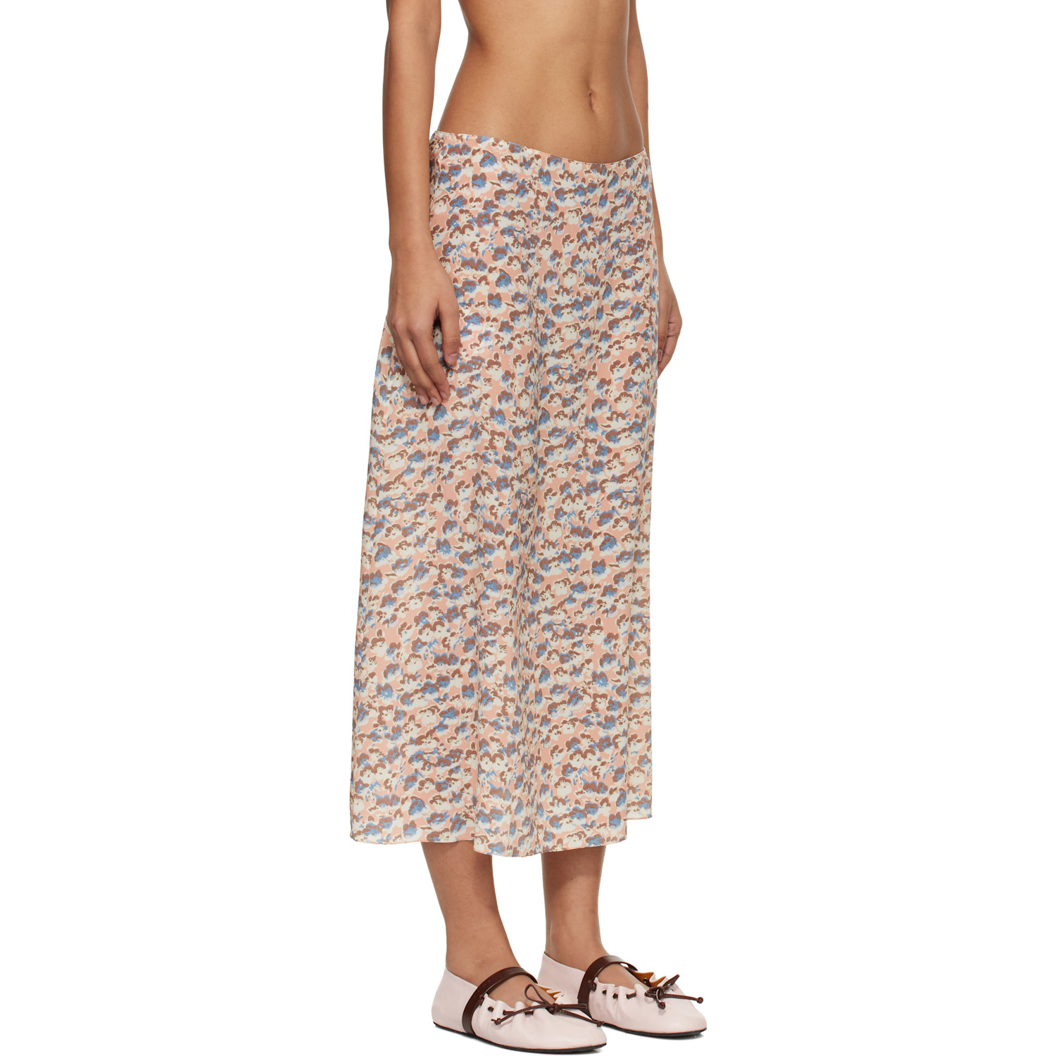  Marni Pink Crêpe De Chine Fluid Anemones Print Midi Skirt 