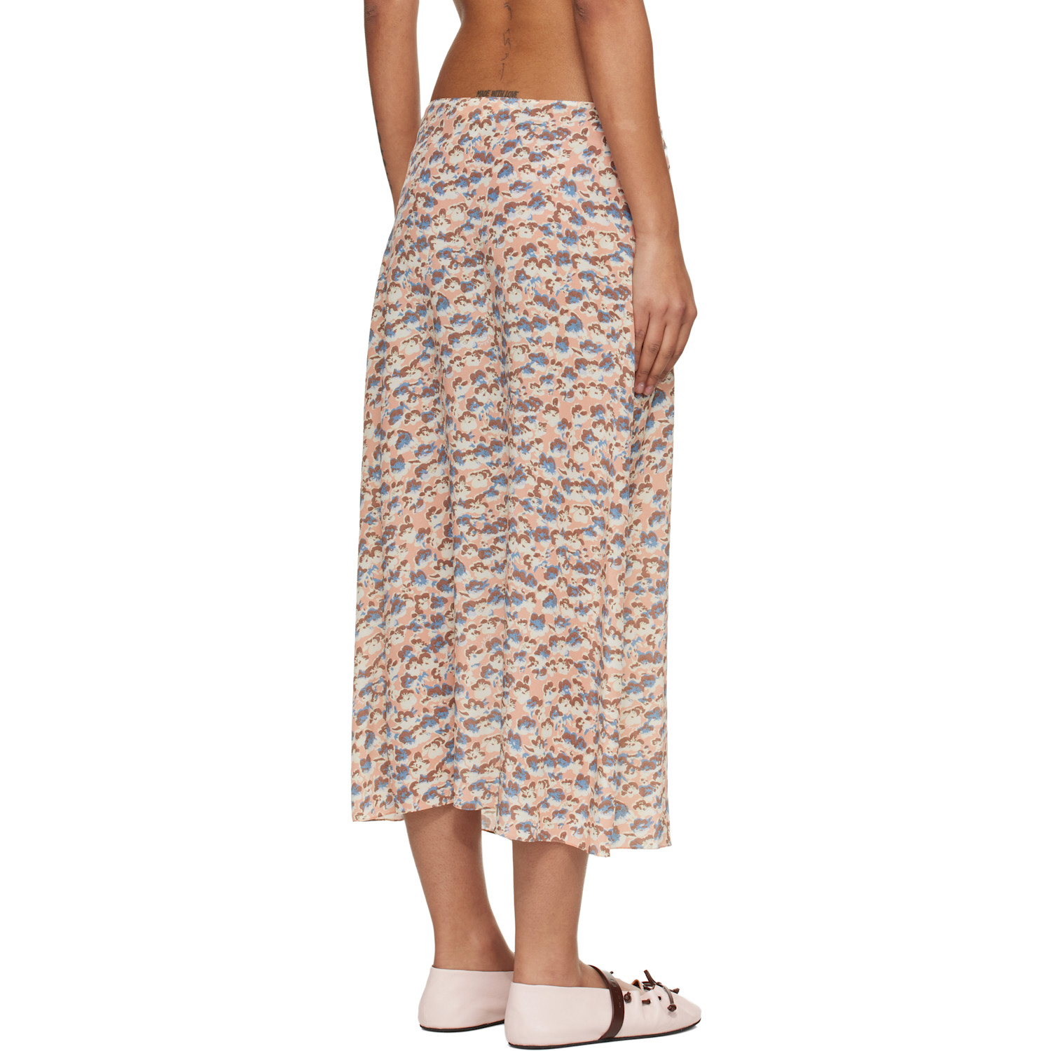  Marni Pink Crêpe De Chine Fluid Anemones Print Midi Skirt 