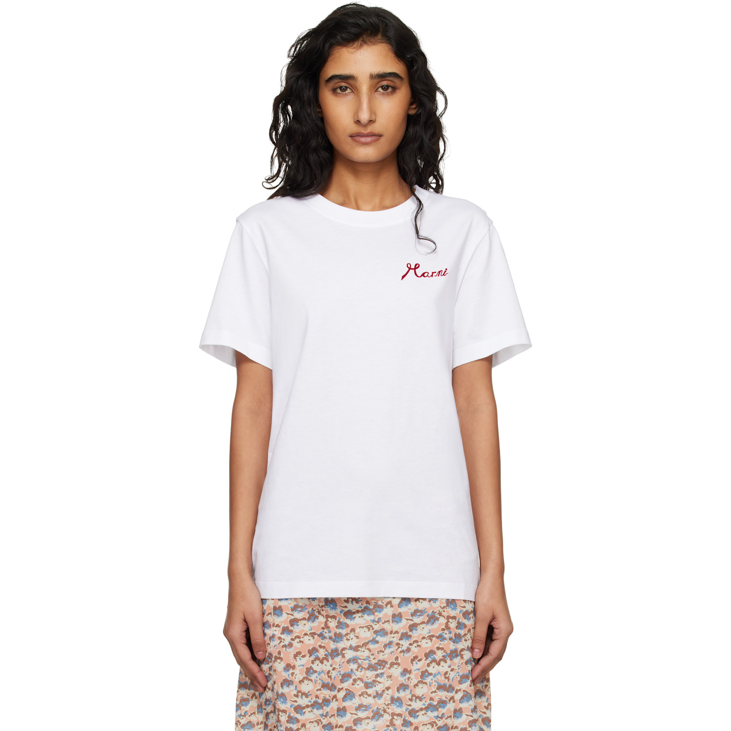 Marni White Cotton Flocked Marni Logo T-shirt