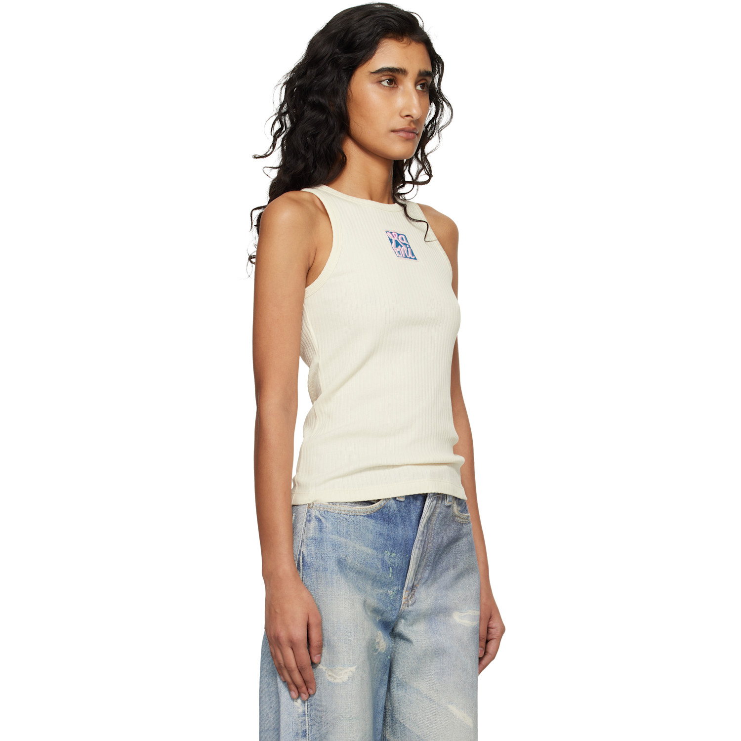  Marni Off-white Ribbed Cotton Marni Frame Logo Tank Top 