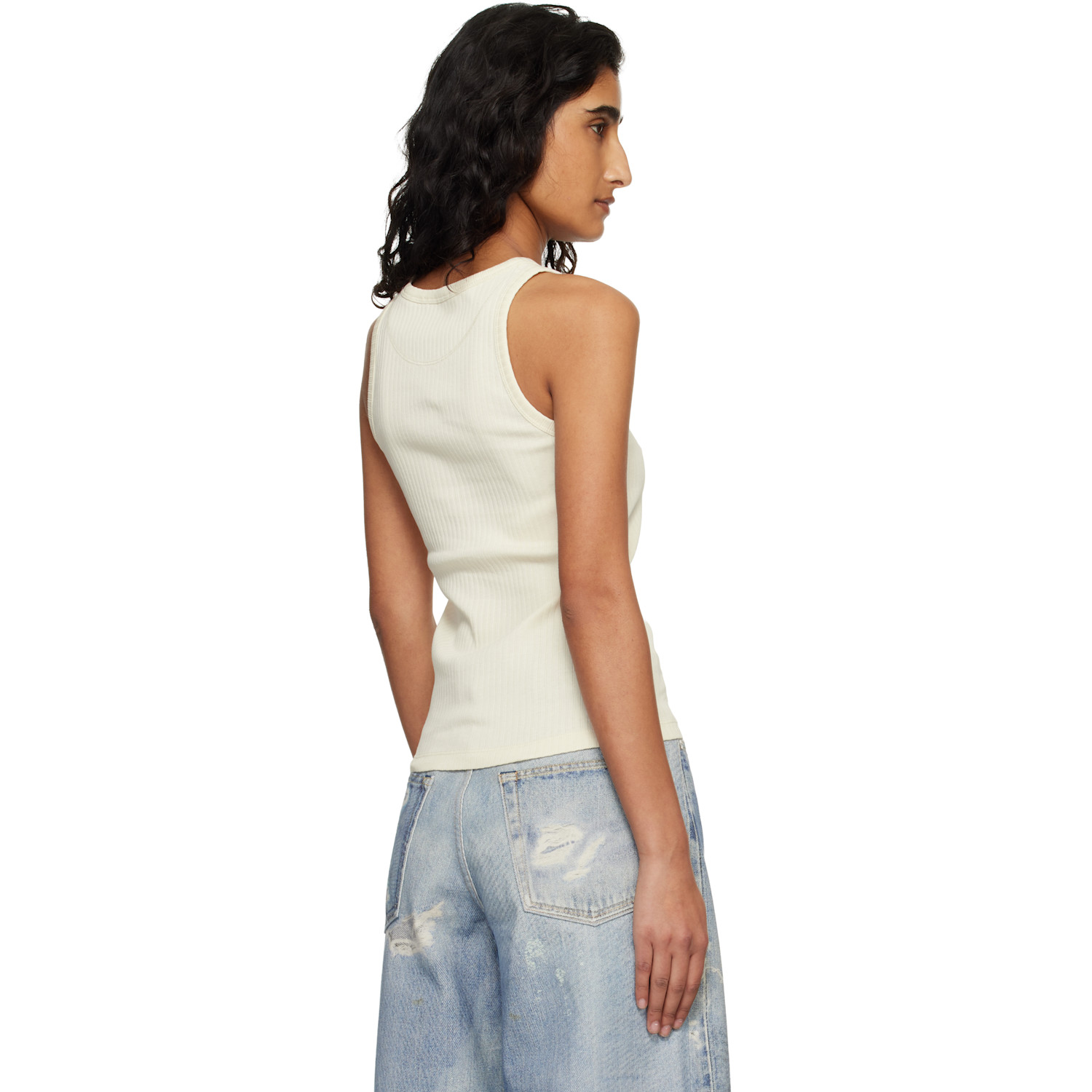  Marni Off-white Ribbed Cotton Marni Frame Logo Tank Top 