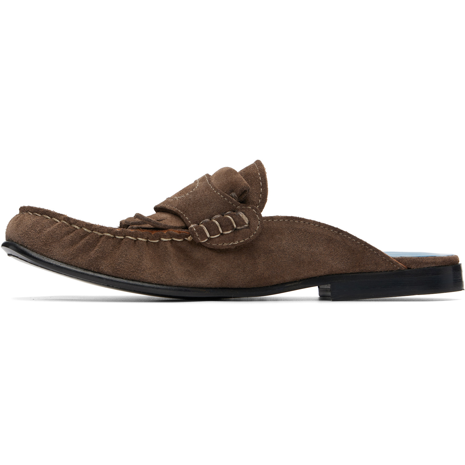  Marni Brown Suede Sabot Fringed Trim Slip-on Loafers 