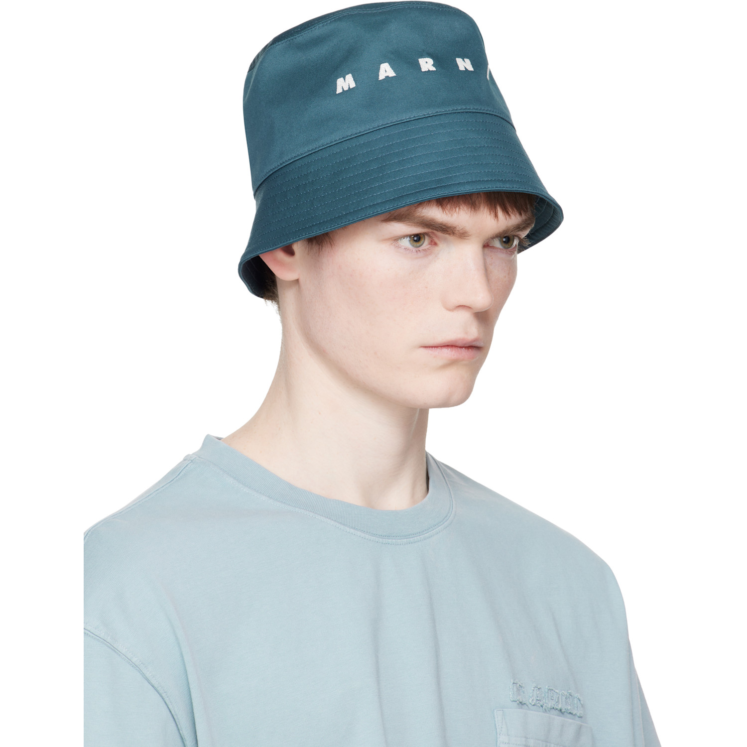  Marni Navy Embroidered Logo Water-repellent Gabardine Bucket Hat 