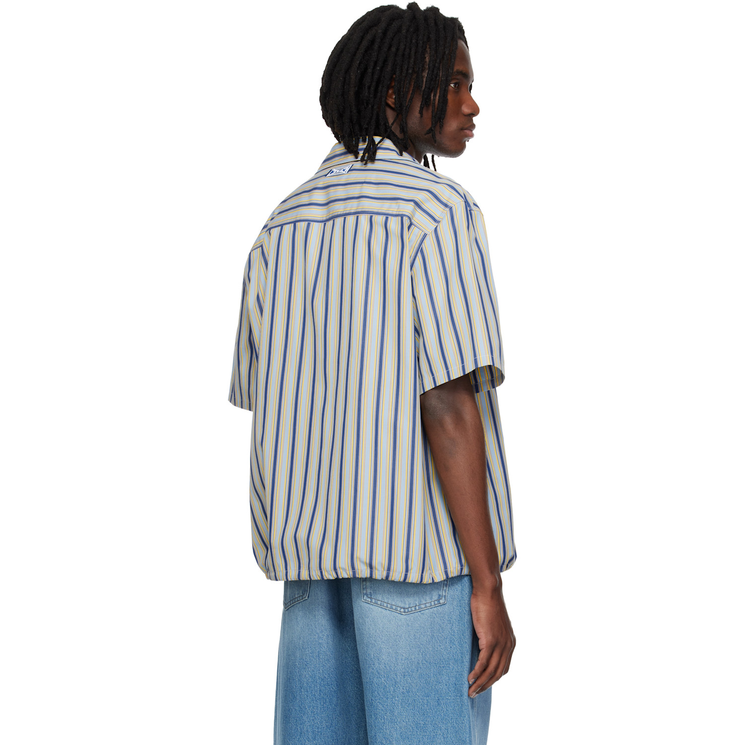  Marni Multicolor Striped Drawstring Hem Cotton Shirt 