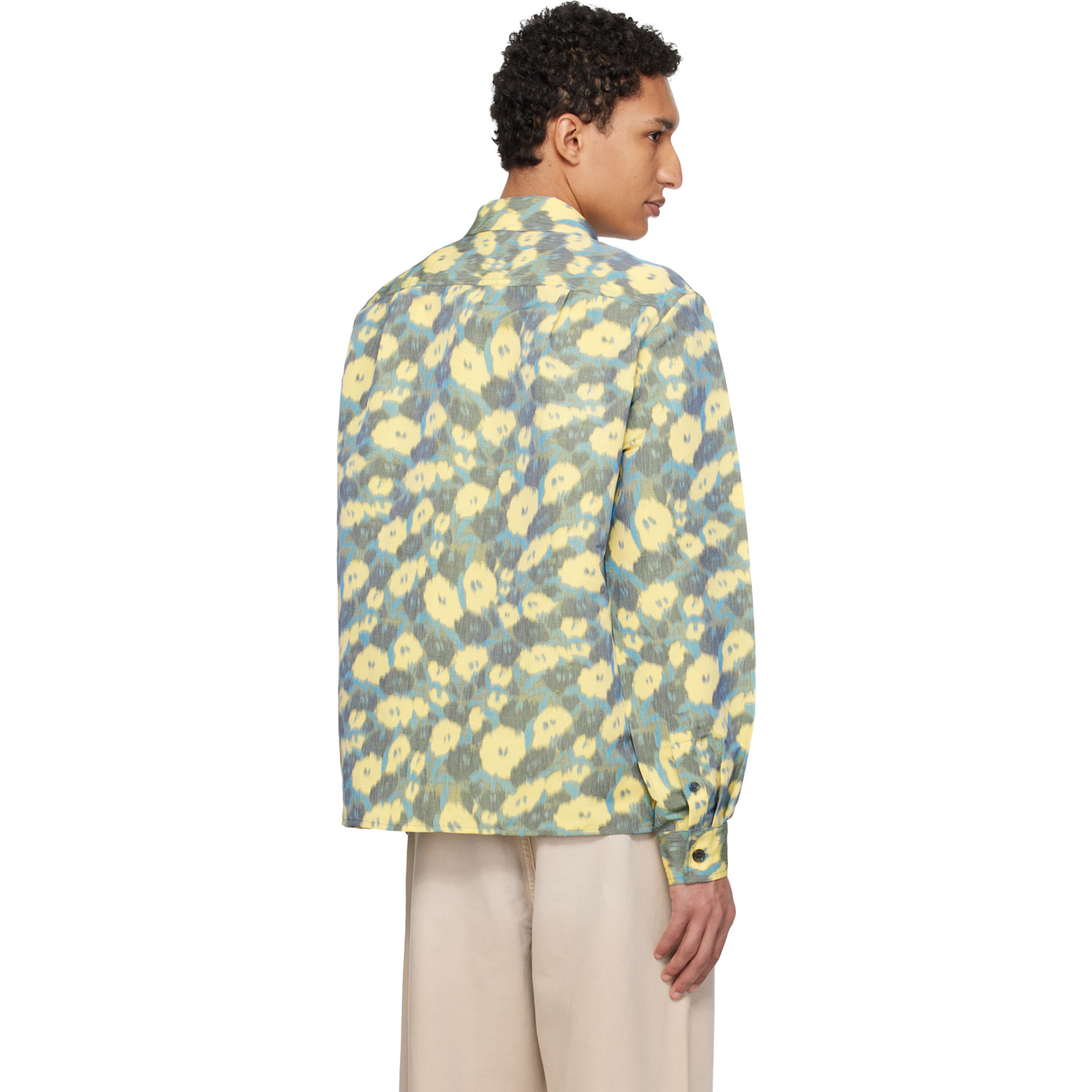  Marni Green & Yellow Linen Blend Blurry Floral Print Shirt 
