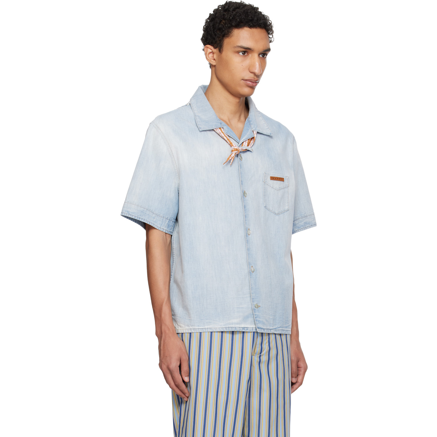  Marni Blue Chambray Neck Tie Shirt 