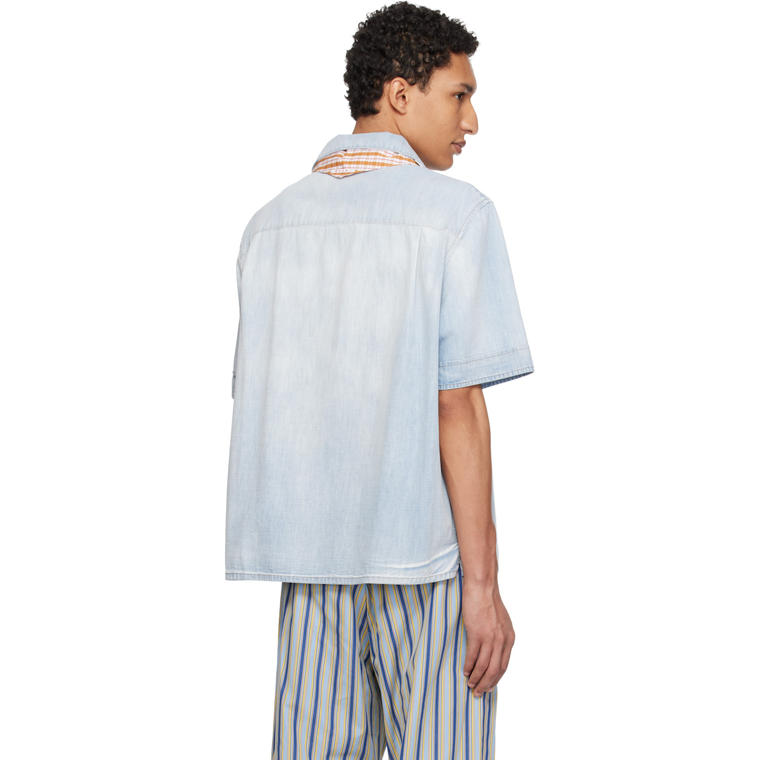 Marni Blue Chambray Neck Tie Shirt 