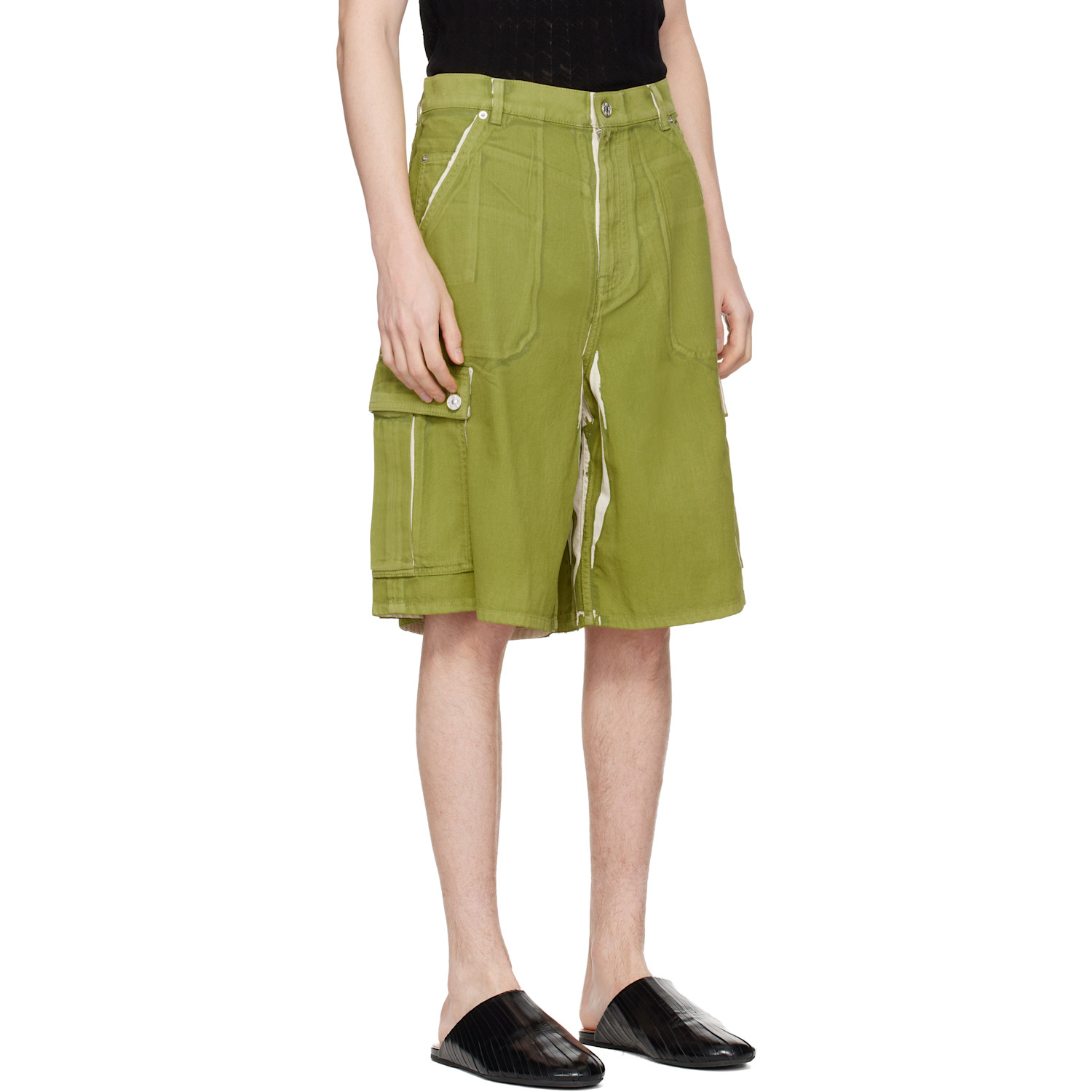  Marni Green Screen-printed Denim Cargo Shorts 