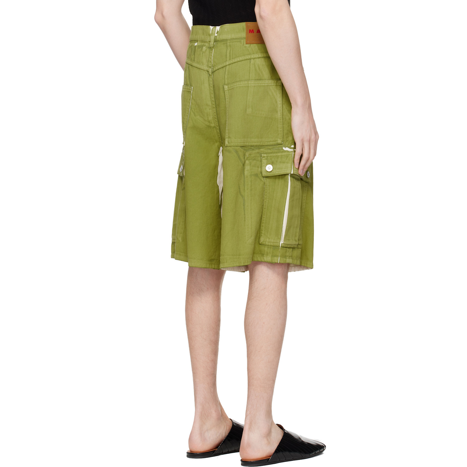  Marni Green Screen-printed Denim Cargo Shorts 