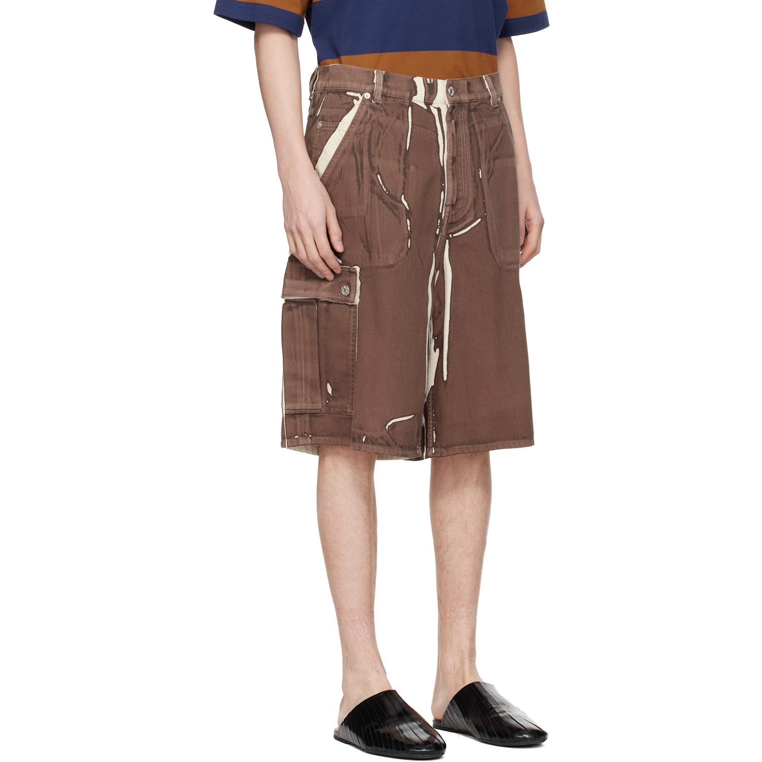  Marni Brown Screen-printed Denim Cargo Shorts 
