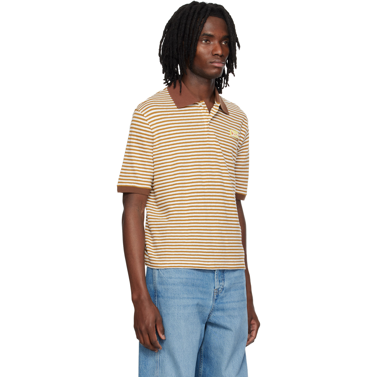  Marni Yellow Striped Linen Blend Polo 