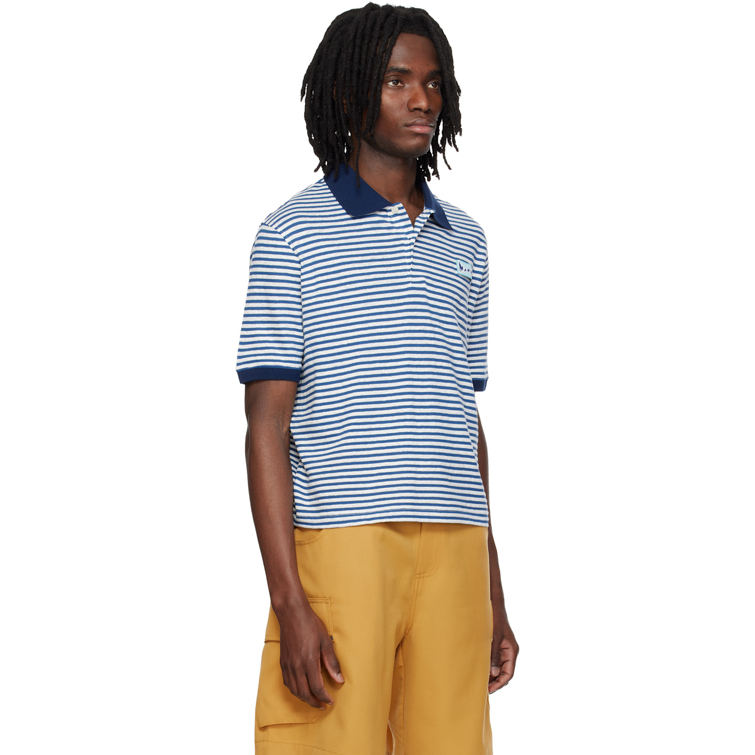  Marni Blue Striped Linen Blend Polo 