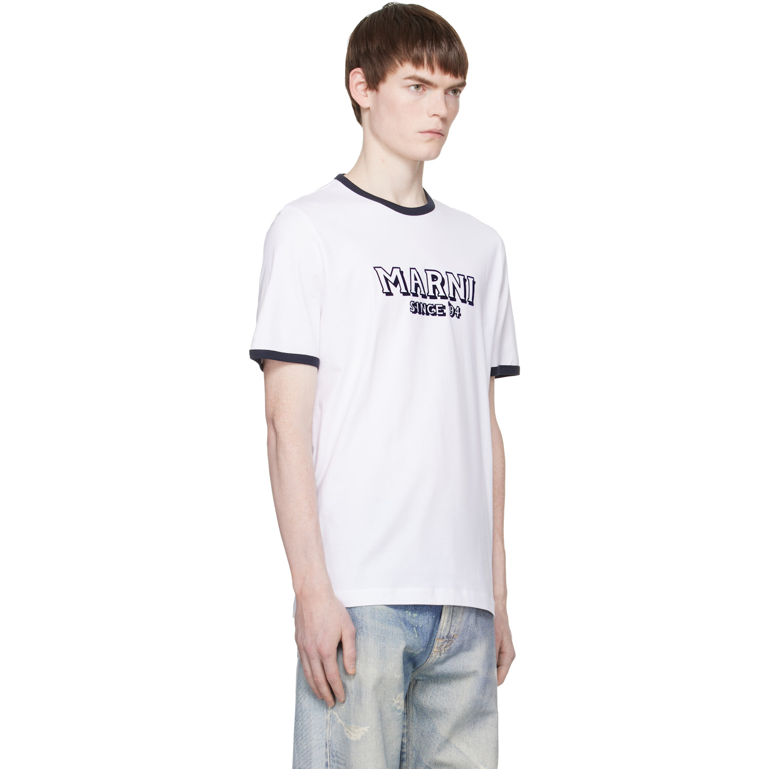  Marni White Cotton Contrast Trims T-shirt 
