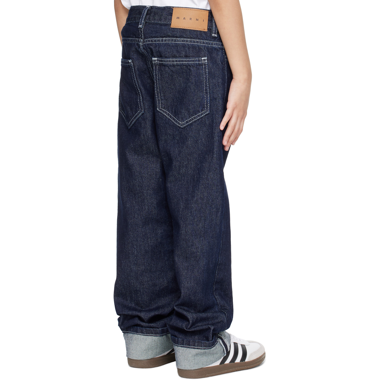  Marni Kids Navy Embroidered-logo Jeans 