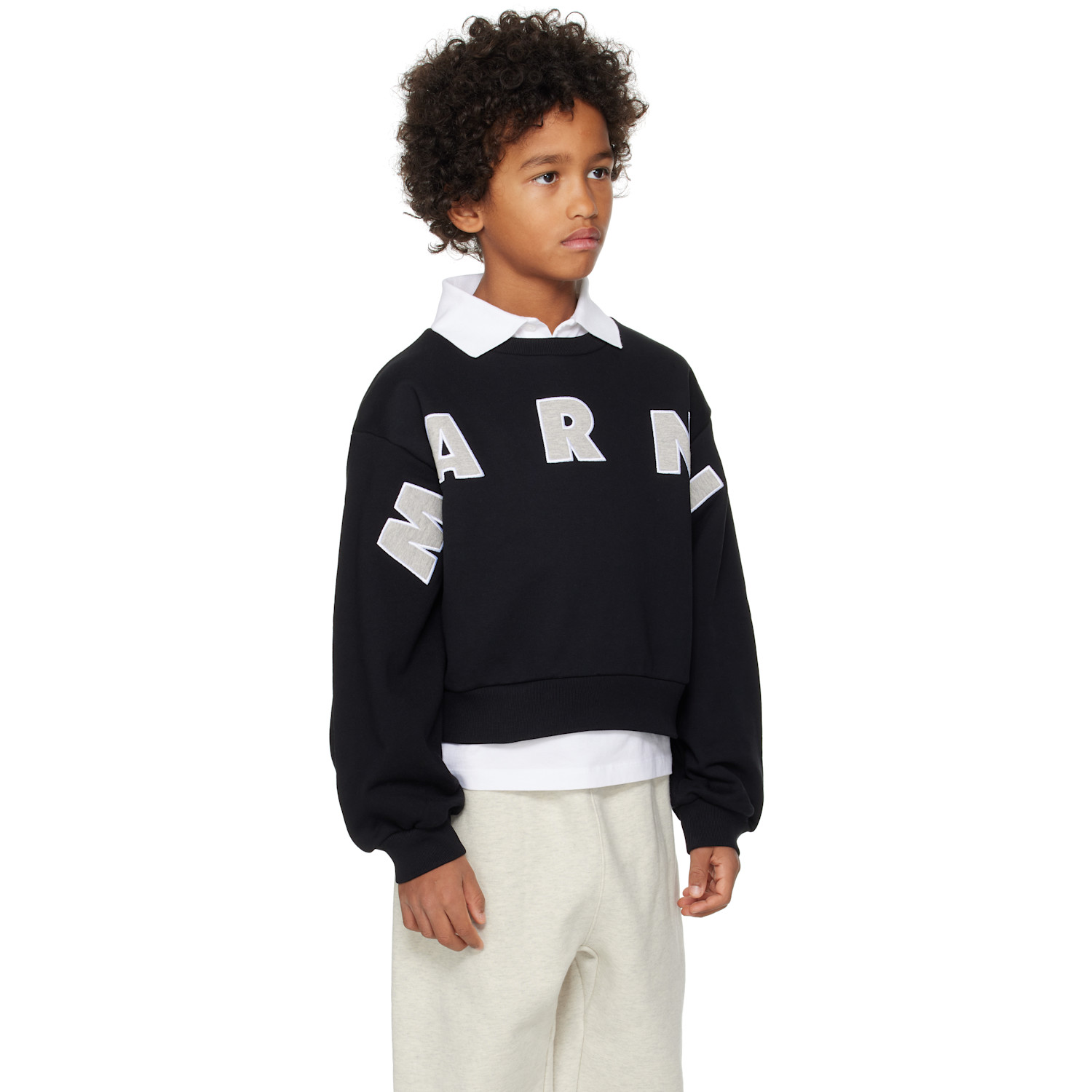  Marni Kids Black Cotton Cropped Embroidered Logo Sweatshirt 