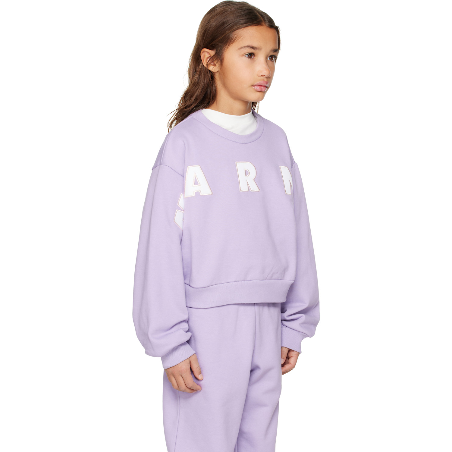  Marni Kids Purple Cotton Cropped Embroidered Logo Sweatshirt 
