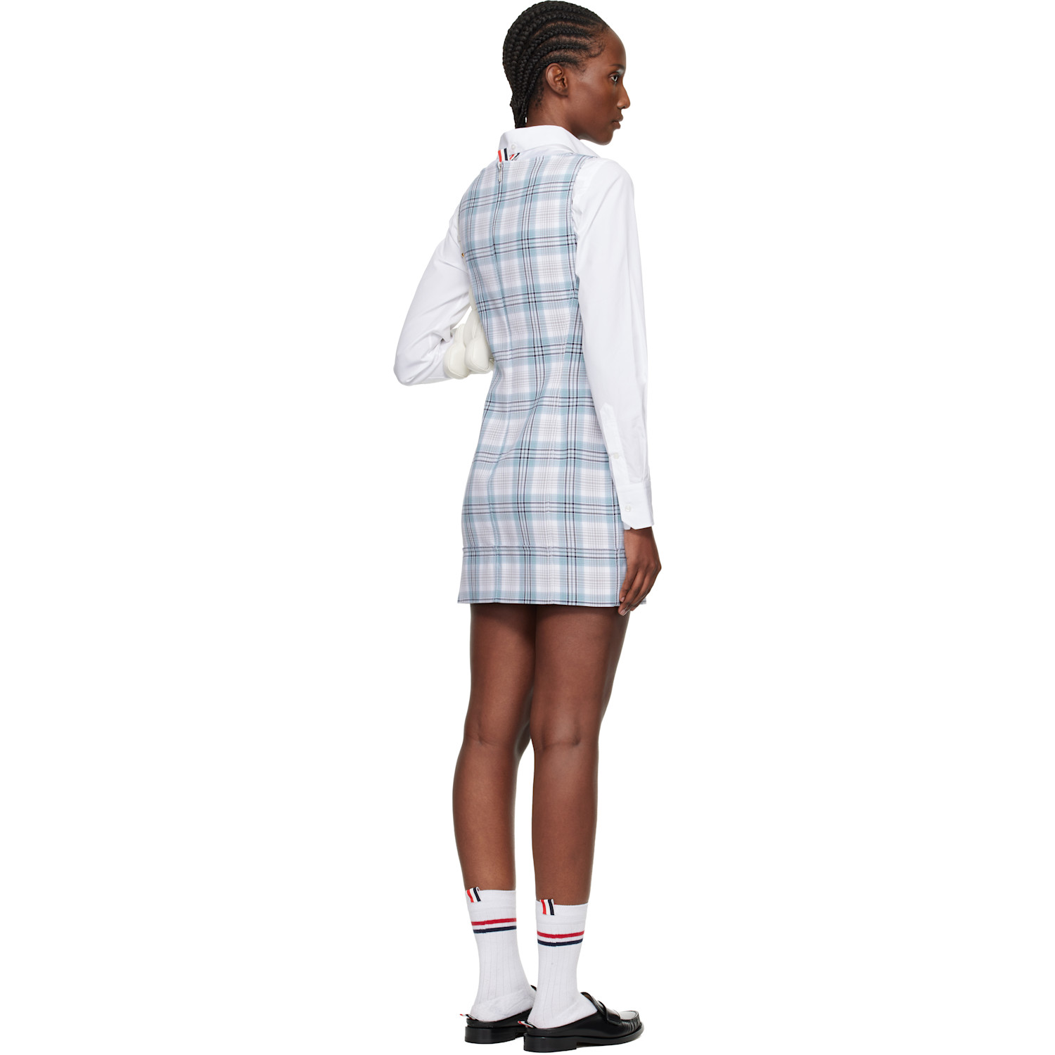  Thom Browne White & Gray Windowpane Plaid Sack Minidress 