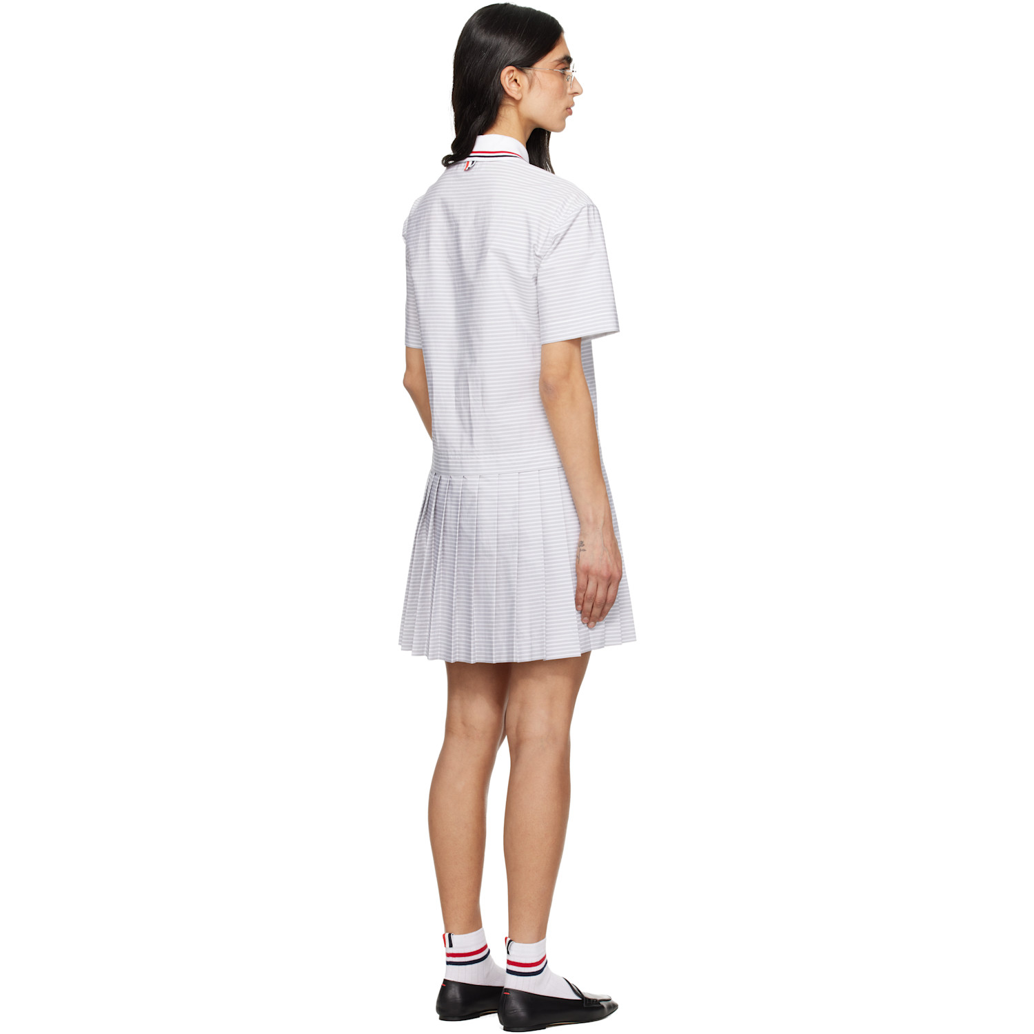  Thom Browne Gray Pleated Polo 4 Bar Stripe Poplin Minidress 