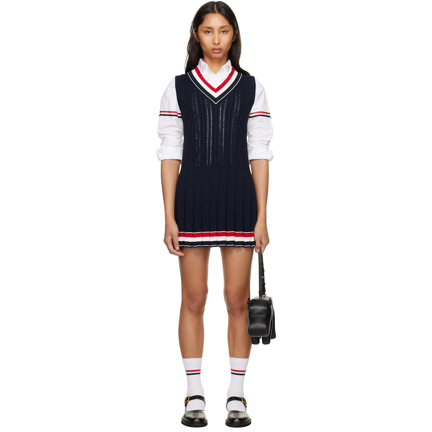 Thom Browne Navy Cricket RWB Stripe Baby Ladder Cable Minidress