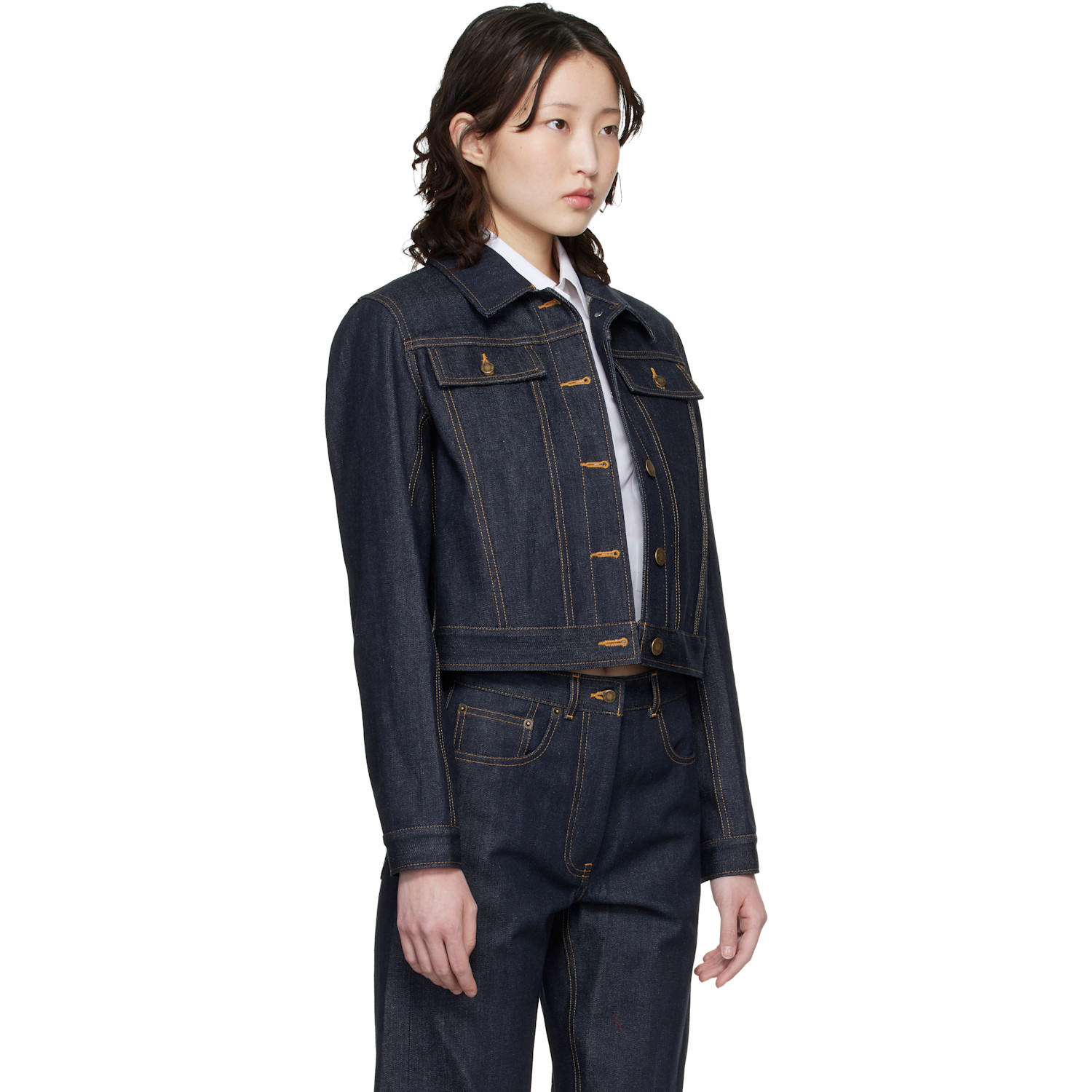 Thom Browne Navy Shrunken Selvedge Denim Jacket 