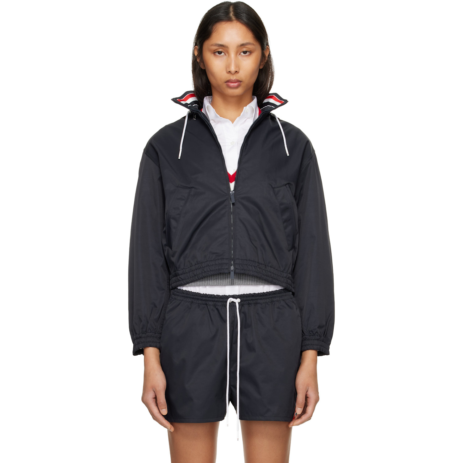 Thom Browne Navy Nylon Tech Track Jacket
