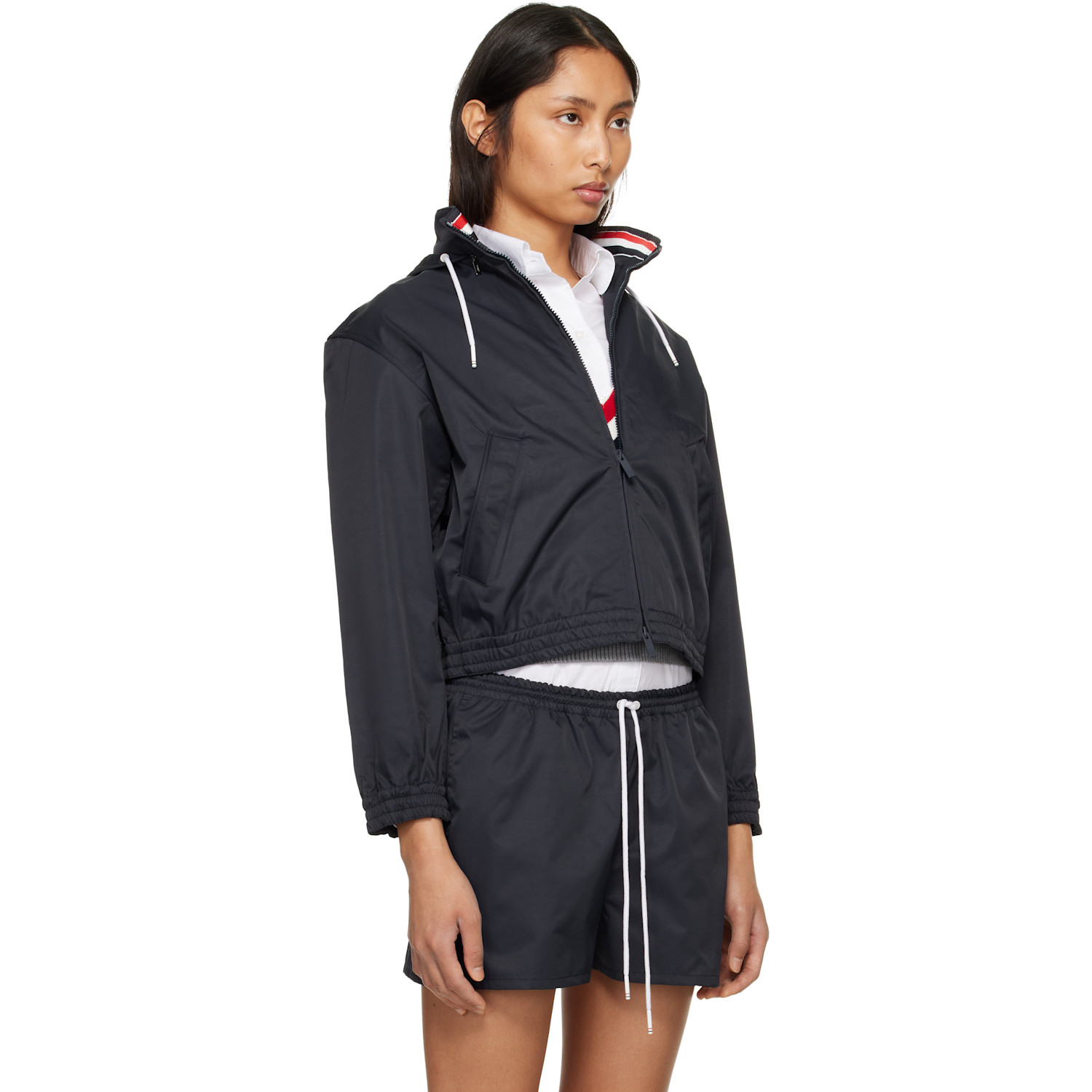  Thom Browne Navy Nylon Tech Track Jacket 