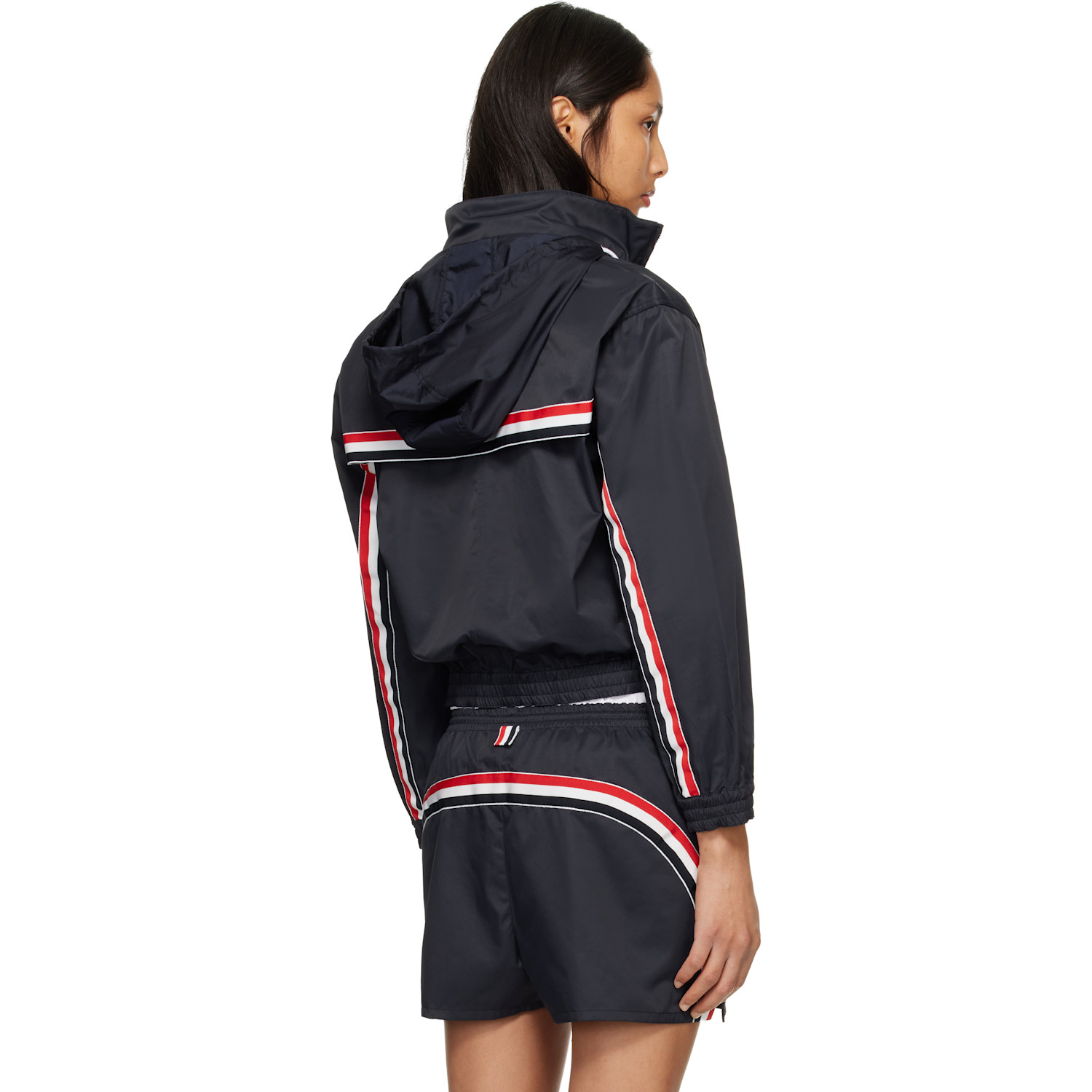  Thom Browne Navy Nylon Tech Track Jacket 