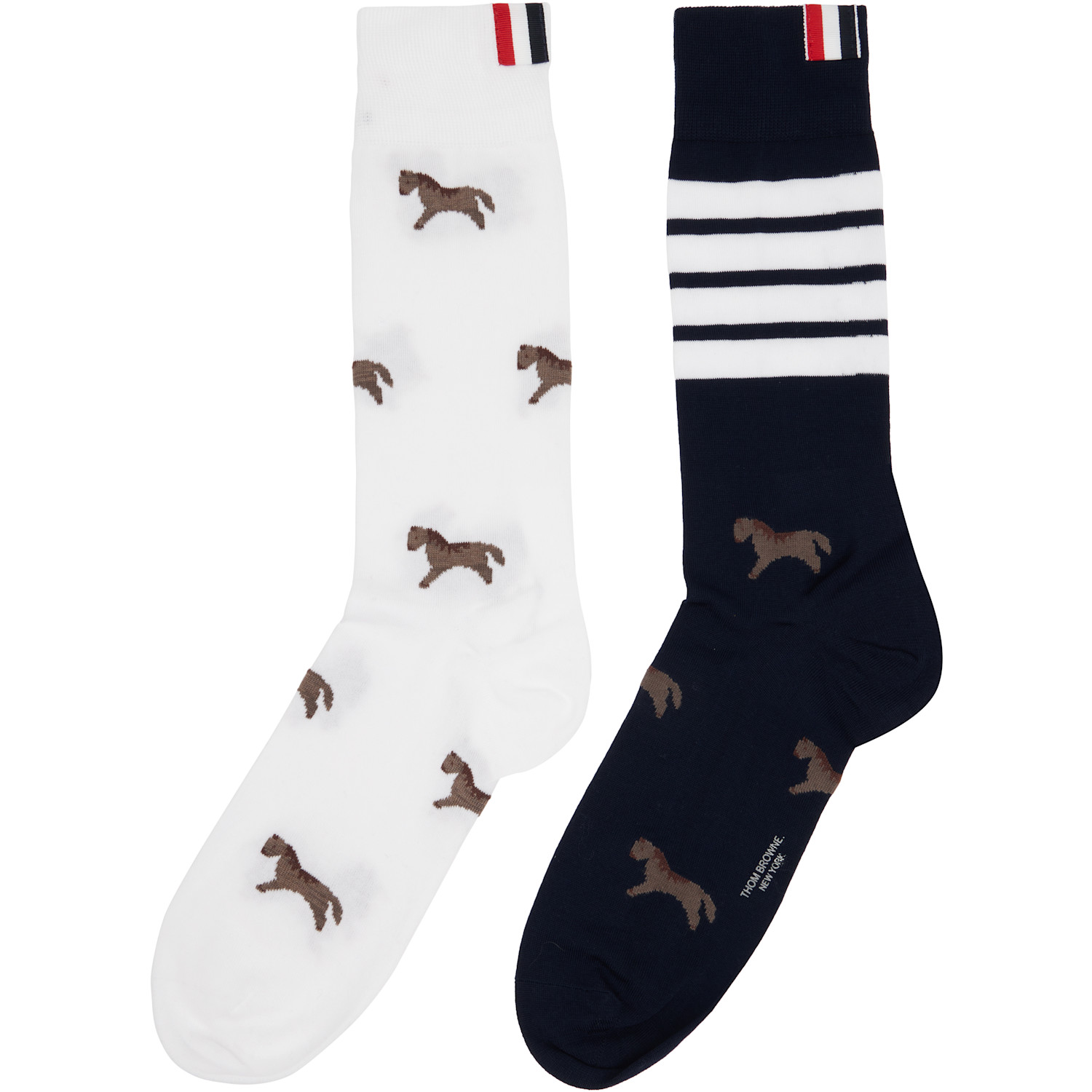  Thom Browne White & Navy Funmix Geese Jacuquard Mid Calf Socks 