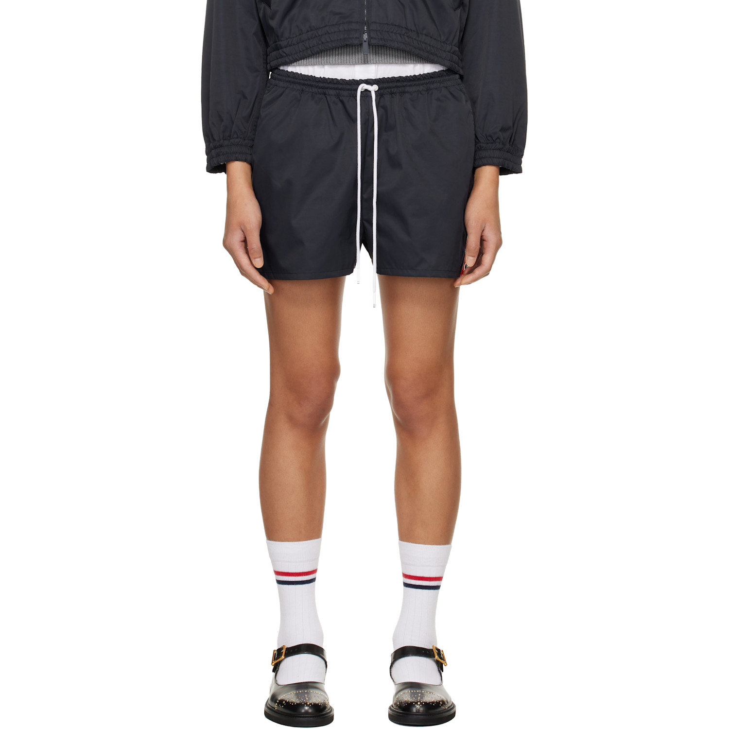 Thom Browne Navy Nylon Tech Track Shorts