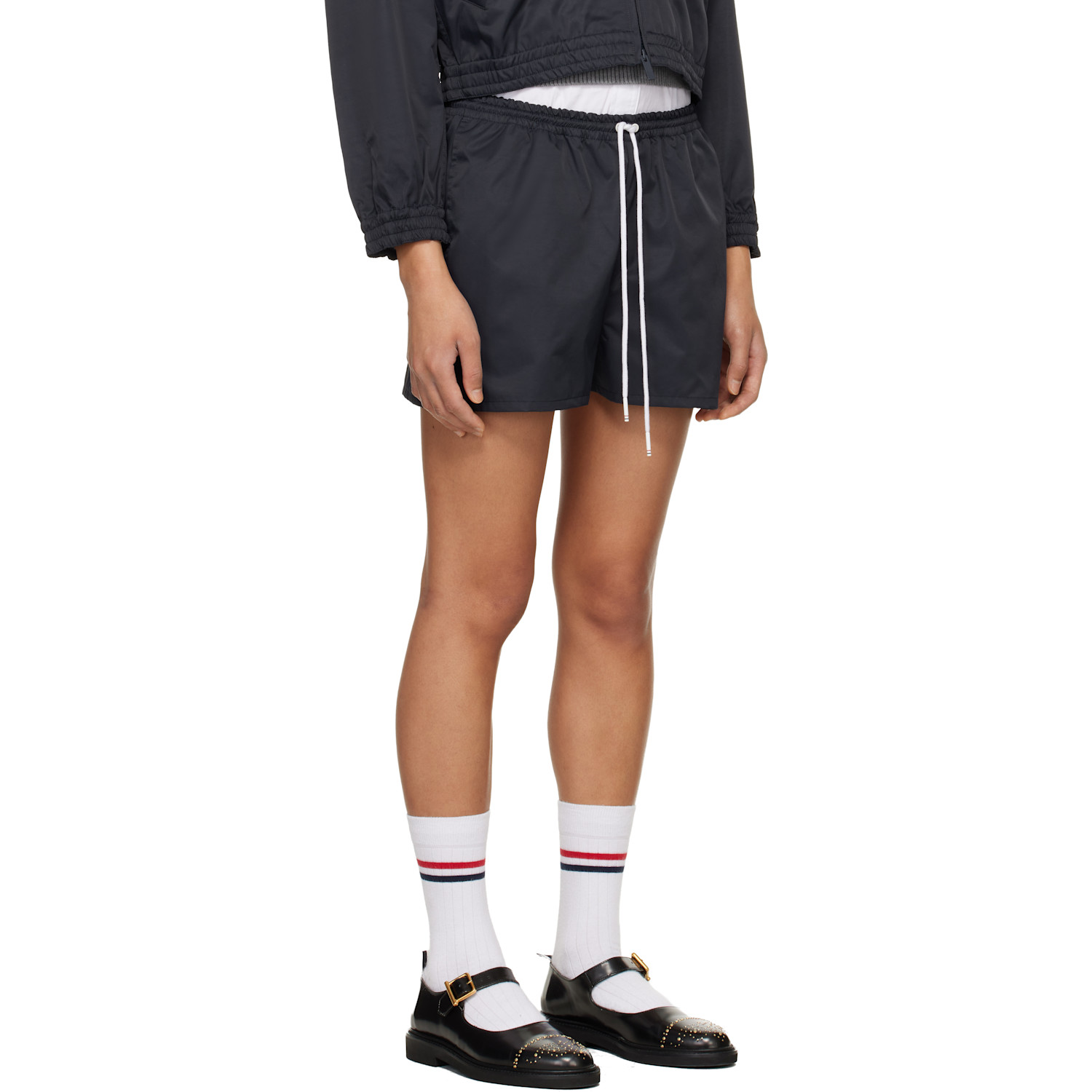  Thom Browne Navy Nylon Tech Track Shorts 