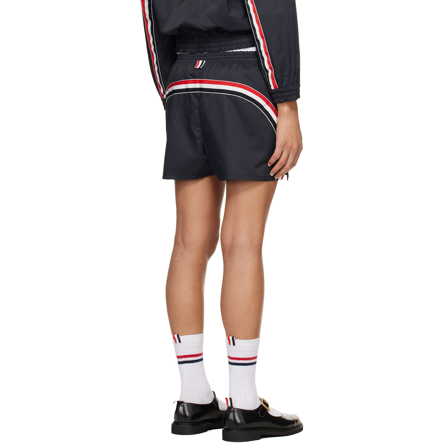  Thom Browne Navy Nylon Tech Track Shorts 