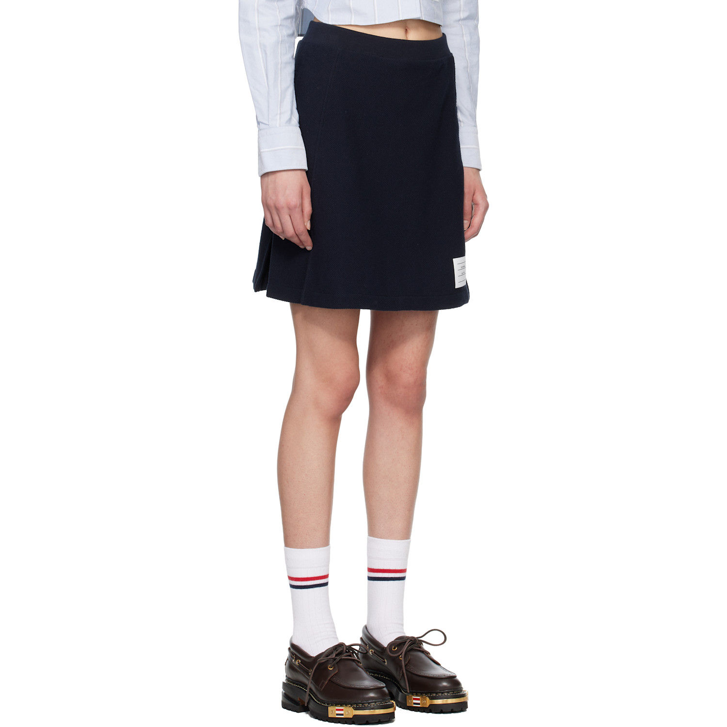  Thom Browne Navy Box Pleat Miniskirt 