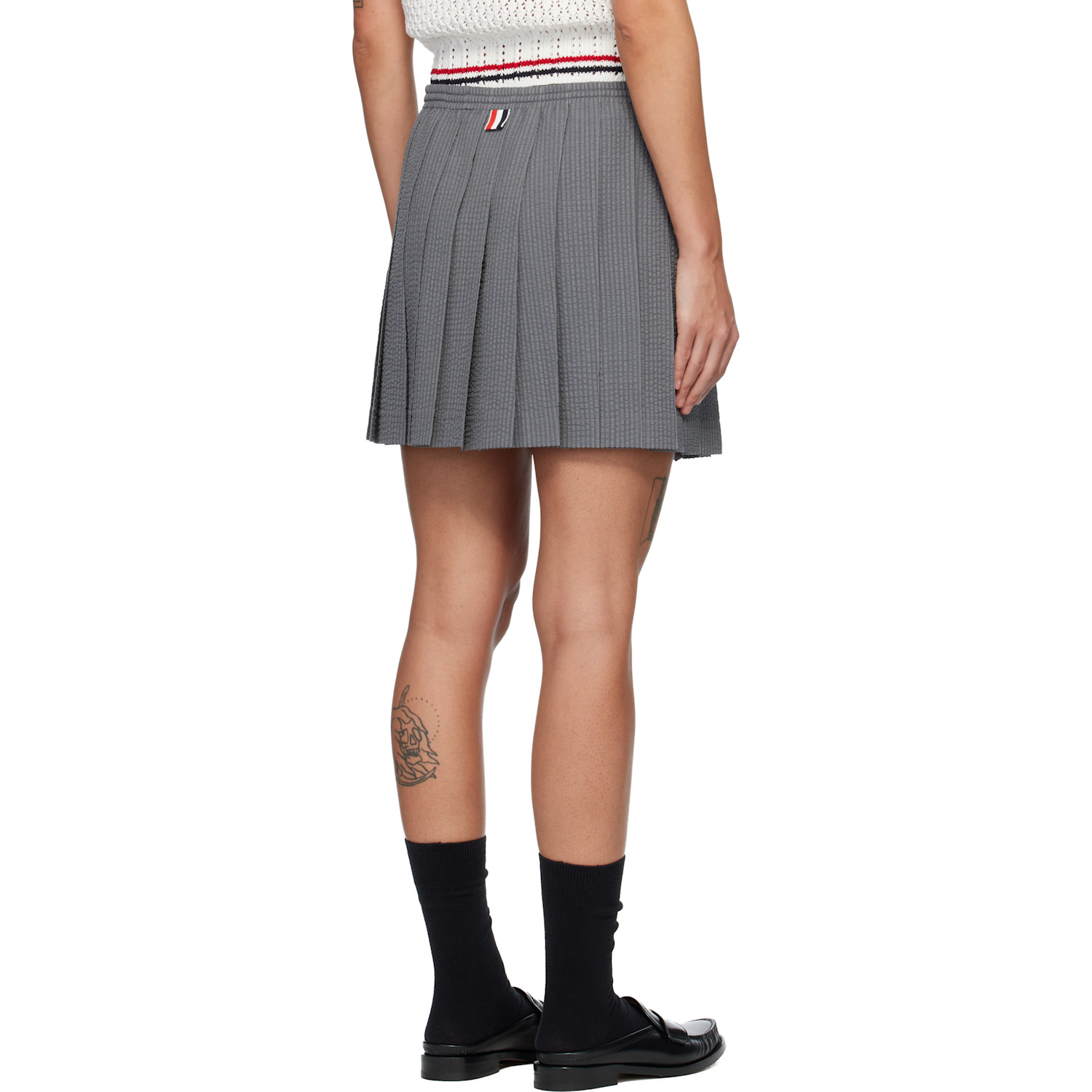  Thom Browne Gray Wool Seersucker Drawstring Pleated Miniskirt 