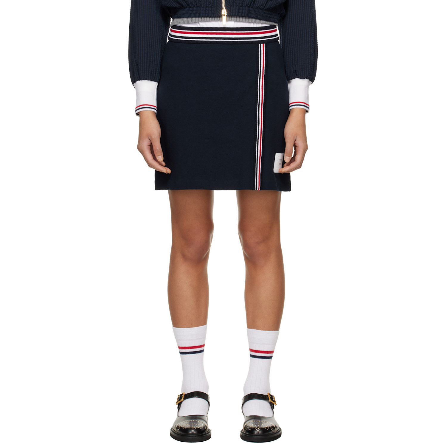 Thom Browne Navy RWB Trim Wrap Miniskirt