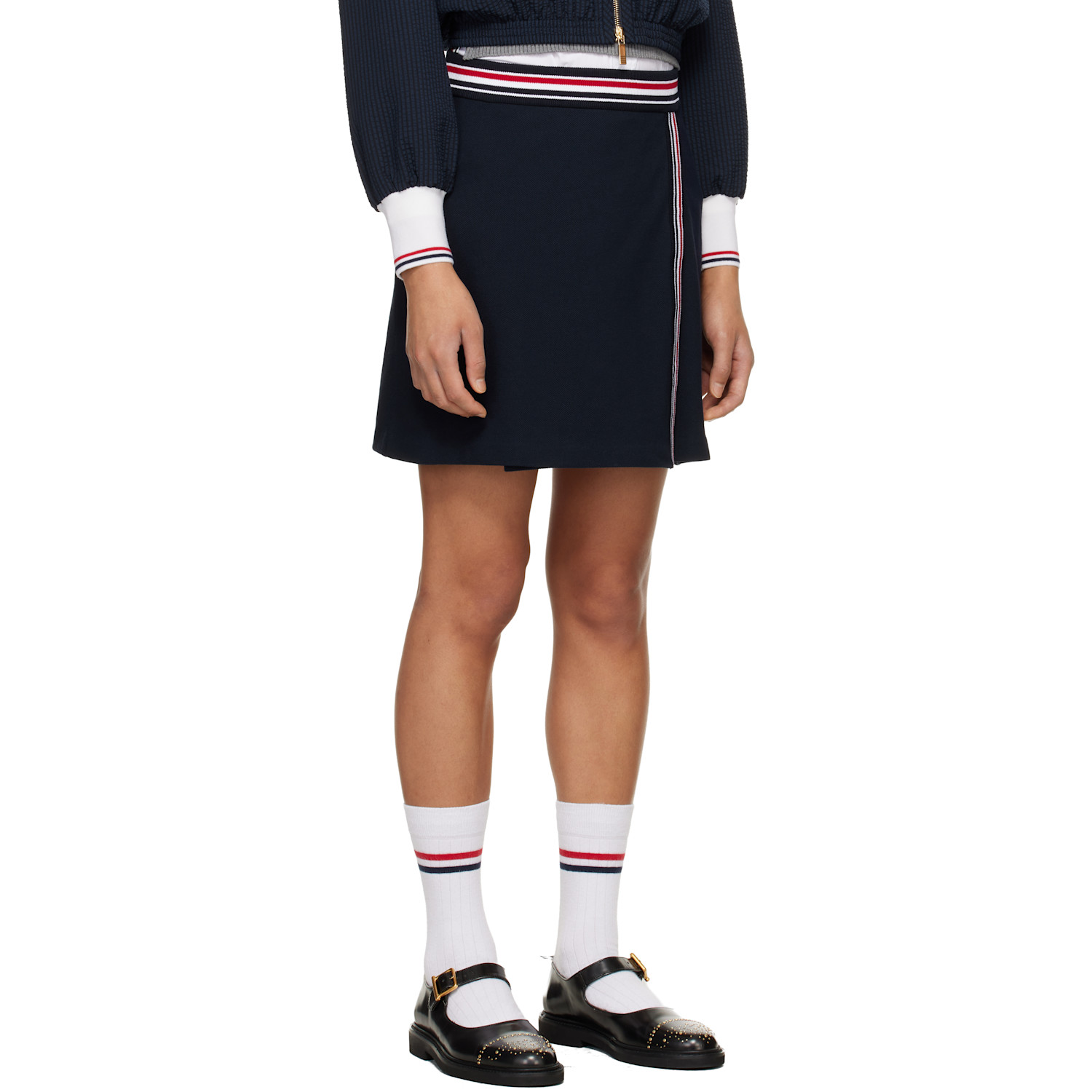  Thom Browne Navy Rwb Trim Wrap Miniskirt 