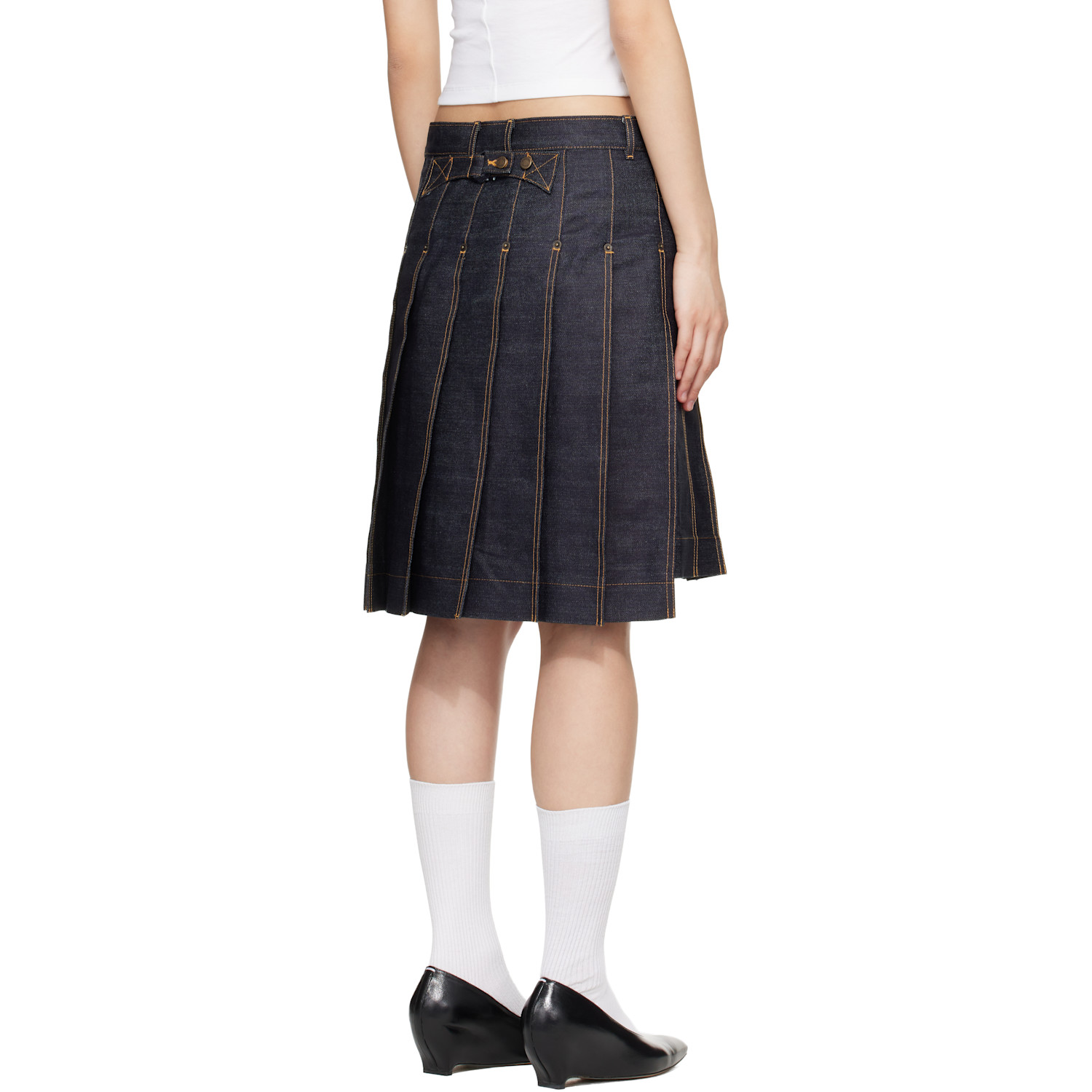  Thom Browne Navy Pleated Denim Miniskirt 