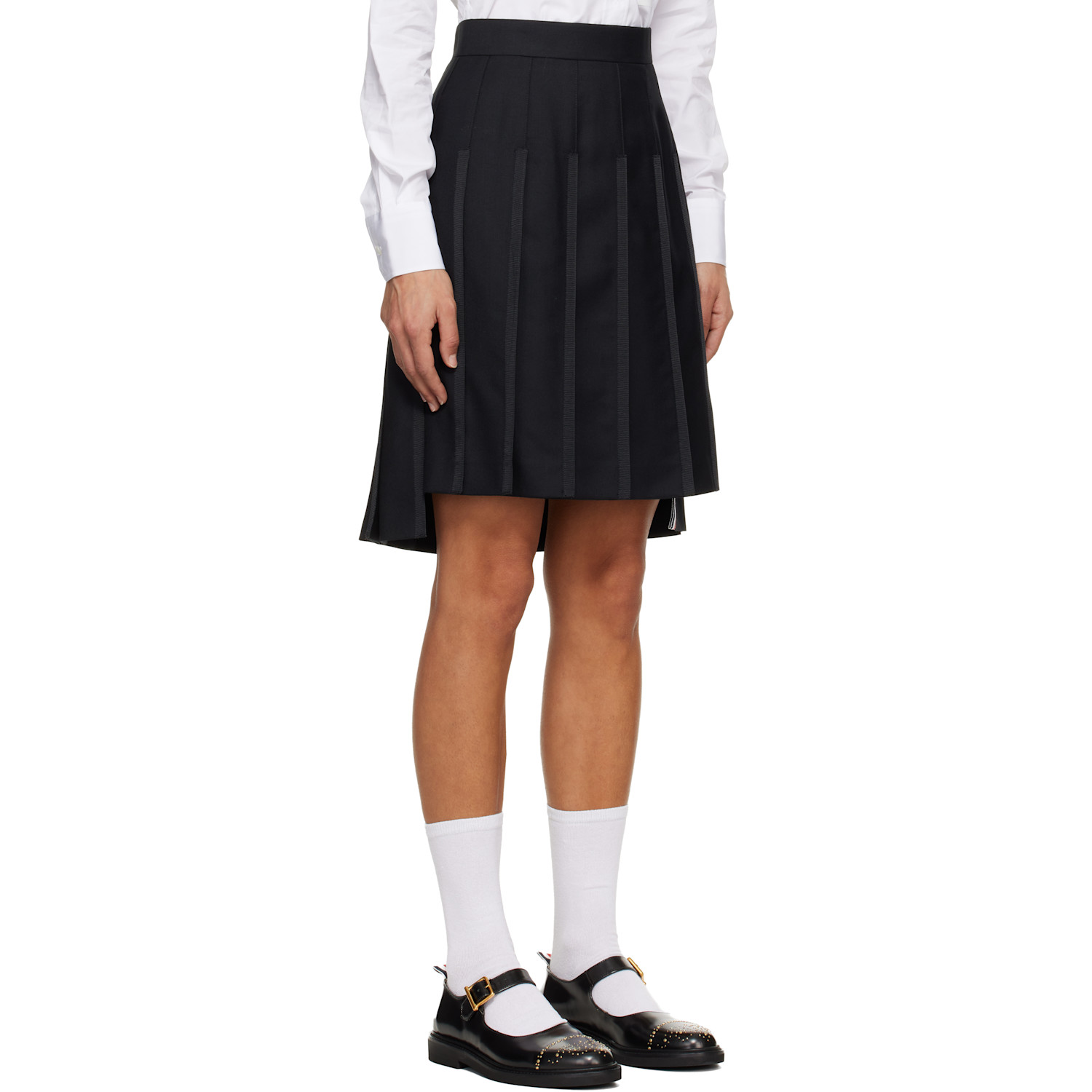  Thom Browne Black Super 120s Twill Pleated Midi Skirt 